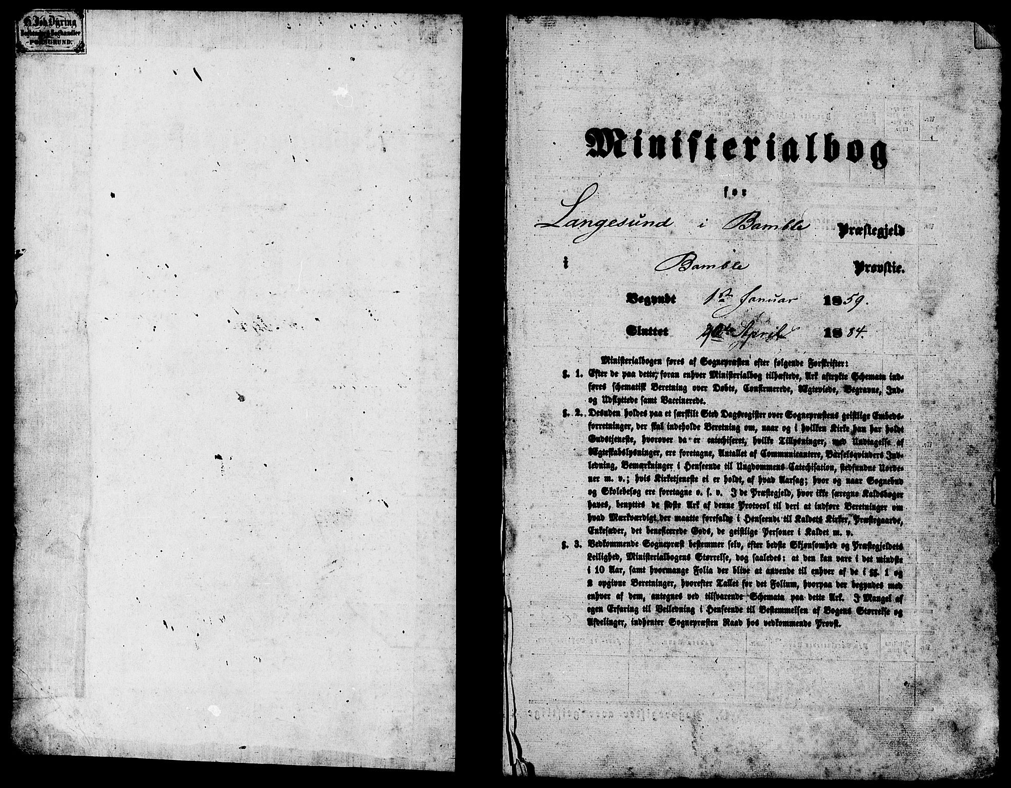 Langesund kirkebøker, SAKO/A-280/G/Ga/L0004: Klokkerbok nr. 4, 1859-1884, s. 1