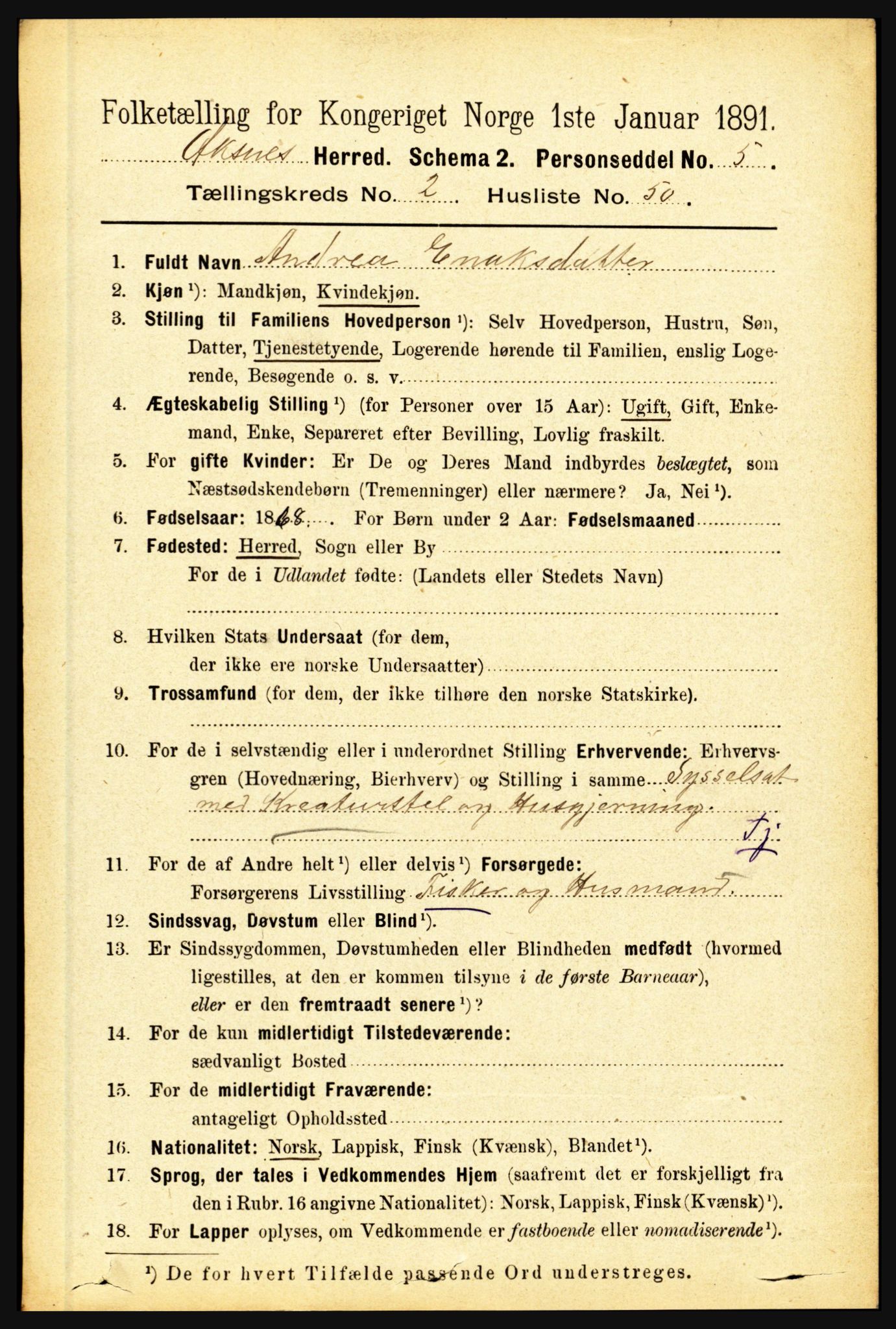 RA, Folketelling 1891 for 1868 Øksnes herred, 1891, s. 1054