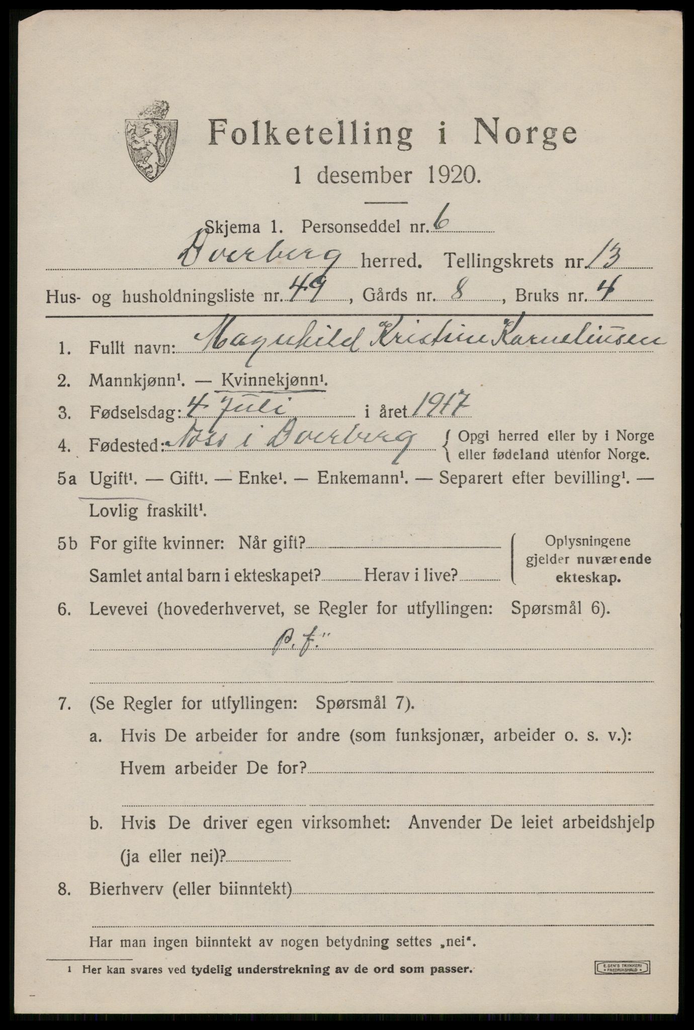 SAT, Folketelling 1920 for 1872 Dverberg herred, 1920, s. 10500