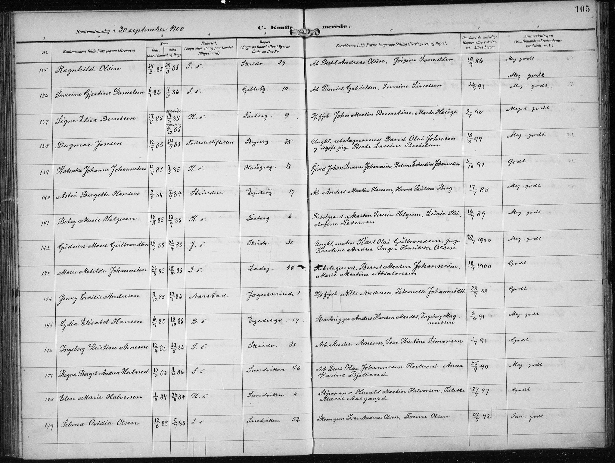 Sandviken Sokneprestembete, SAB/A-77601/H/Ha/L0010: Ministerialbok nr. C 1, 1895-1905, s. 105