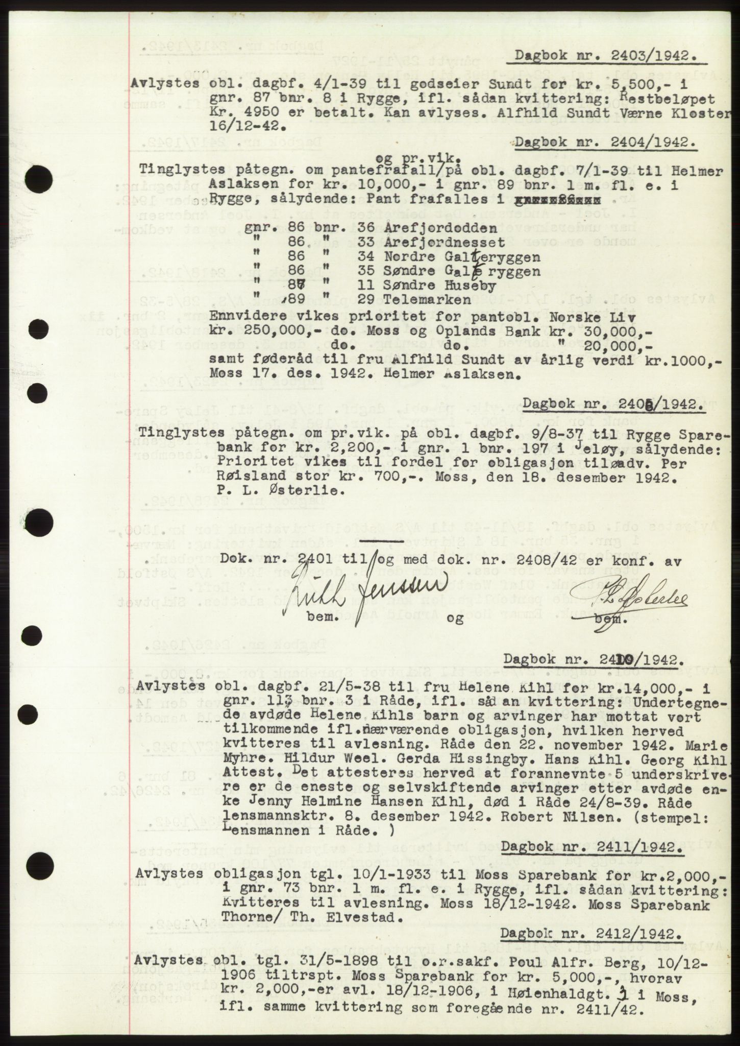 Moss sorenskriveri, SAO/A-10168: Pantebok nr. C10, 1938-1950, Dagboknr: 2403/1942