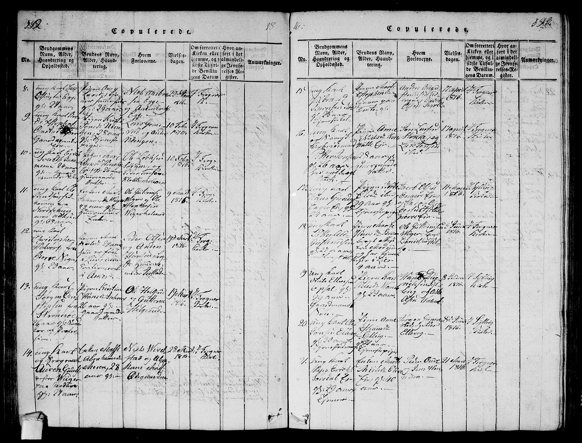 Lier kirkebøker, AV/SAKO-A-230/G/Ga/L0001: Klokkerbok nr. I 1, 1813-1824, s. 392-393