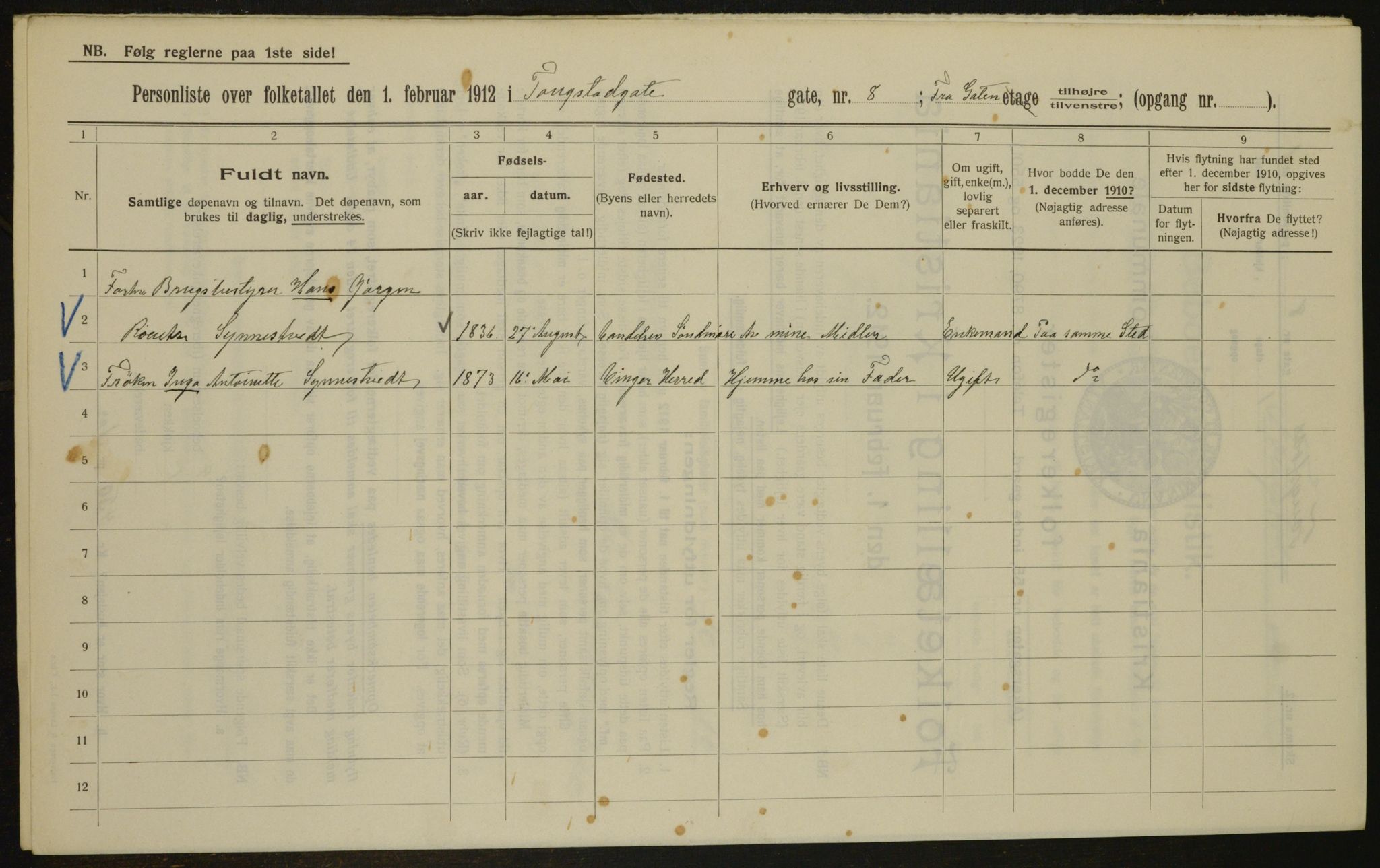 OBA, Kommunal folketelling 1.2.1912 for Kristiania, 1912, s. 25349