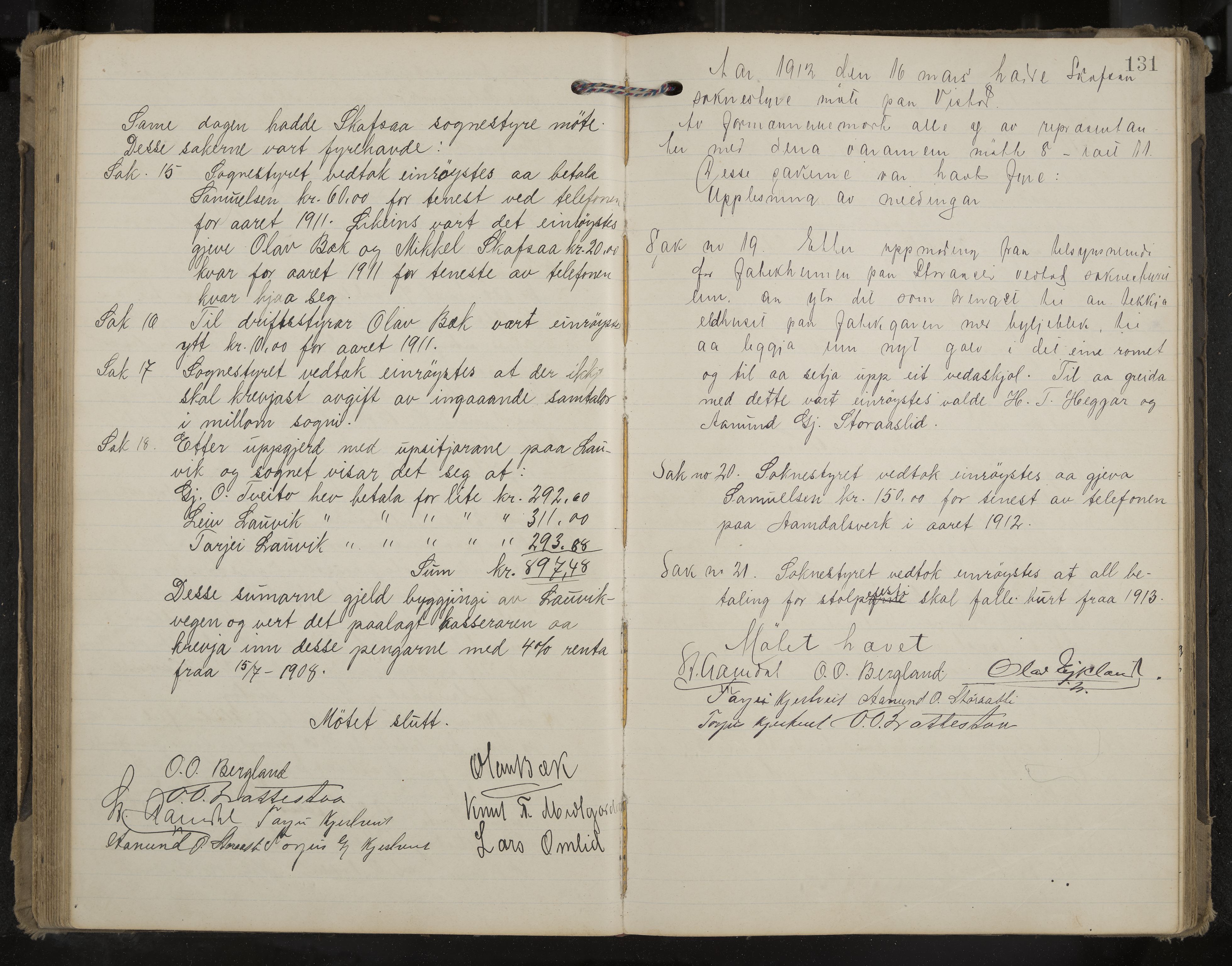 Mo formannskap og sentraladministrasjon, IKAK/0832021/A/L0004: Møtebok, 1903-1915, s. 131