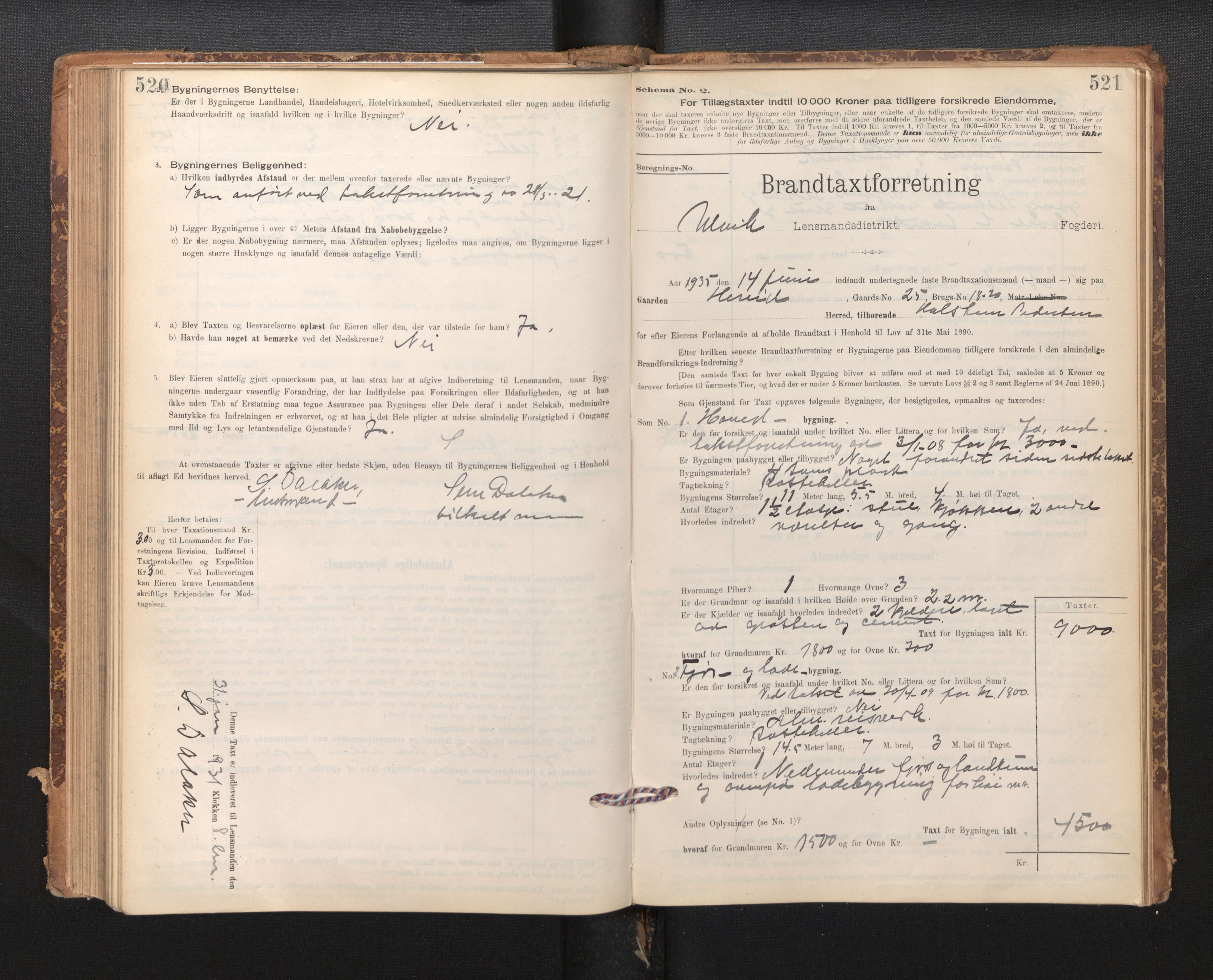 Lensmannen i Ulvik, AV/SAB-A-35601/0012/L0003: Branntakstprotokoll, skjematakst, 1895-1946, s. 520-521