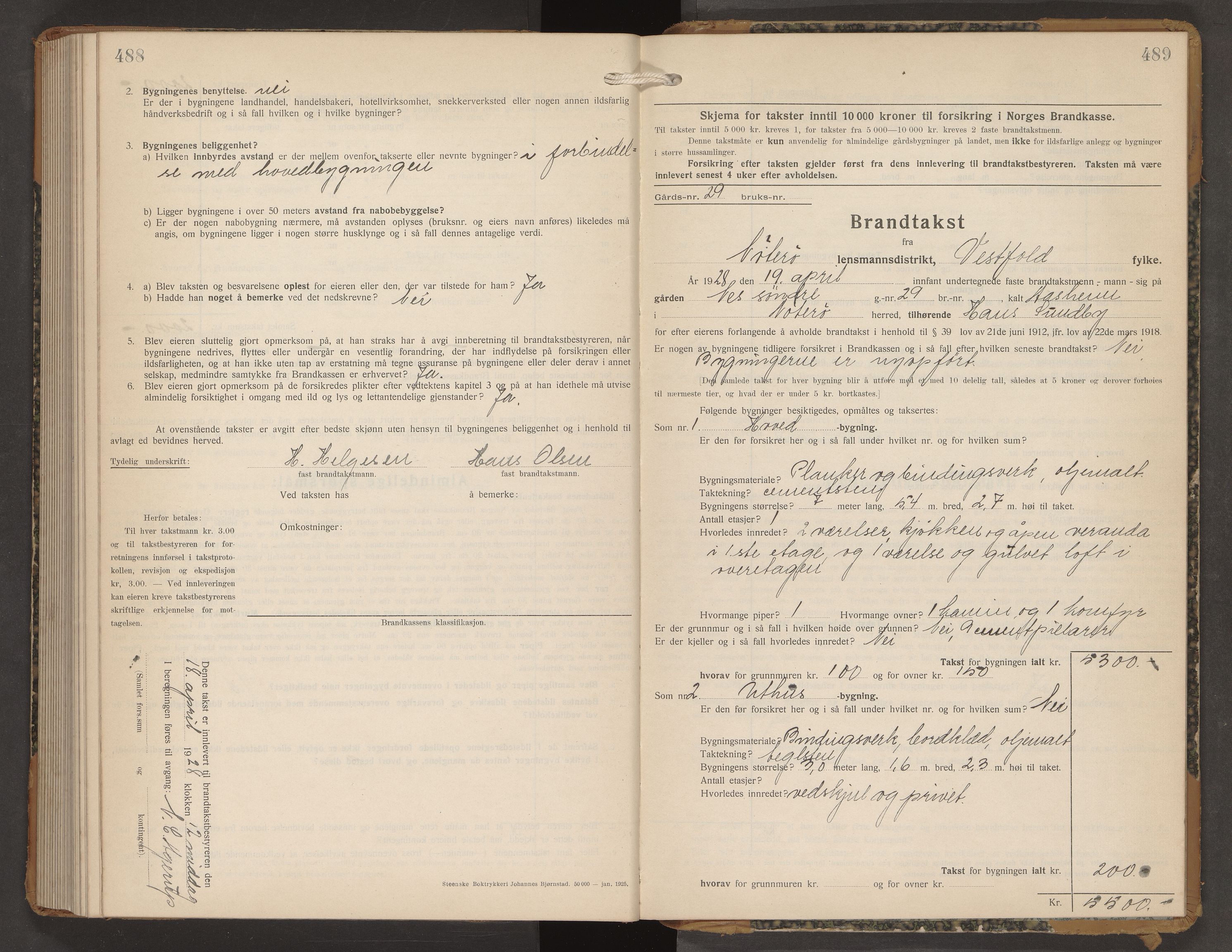Nøtterøy lensmannskontor, AV/SAKO-A-540/Y/Yg/Ygb/L0007: Skjematakstprotokoll, 1927-1928, s. 488-489