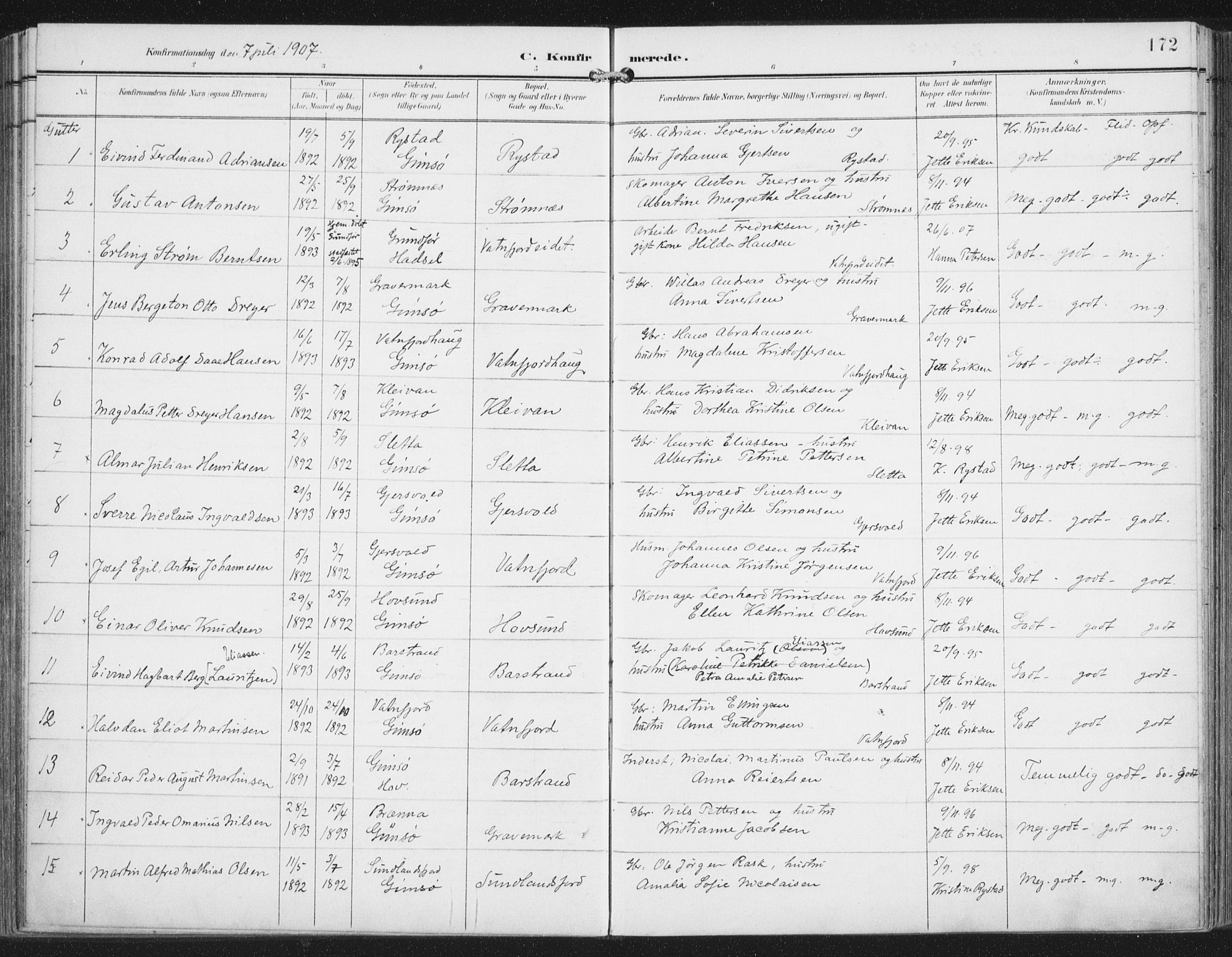 Ministerialprotokoller, klokkerbøker og fødselsregistre - Nordland, AV/SAT-A-1459/876/L1098: Ministerialbok nr. 876A04, 1896-1915, s. 172