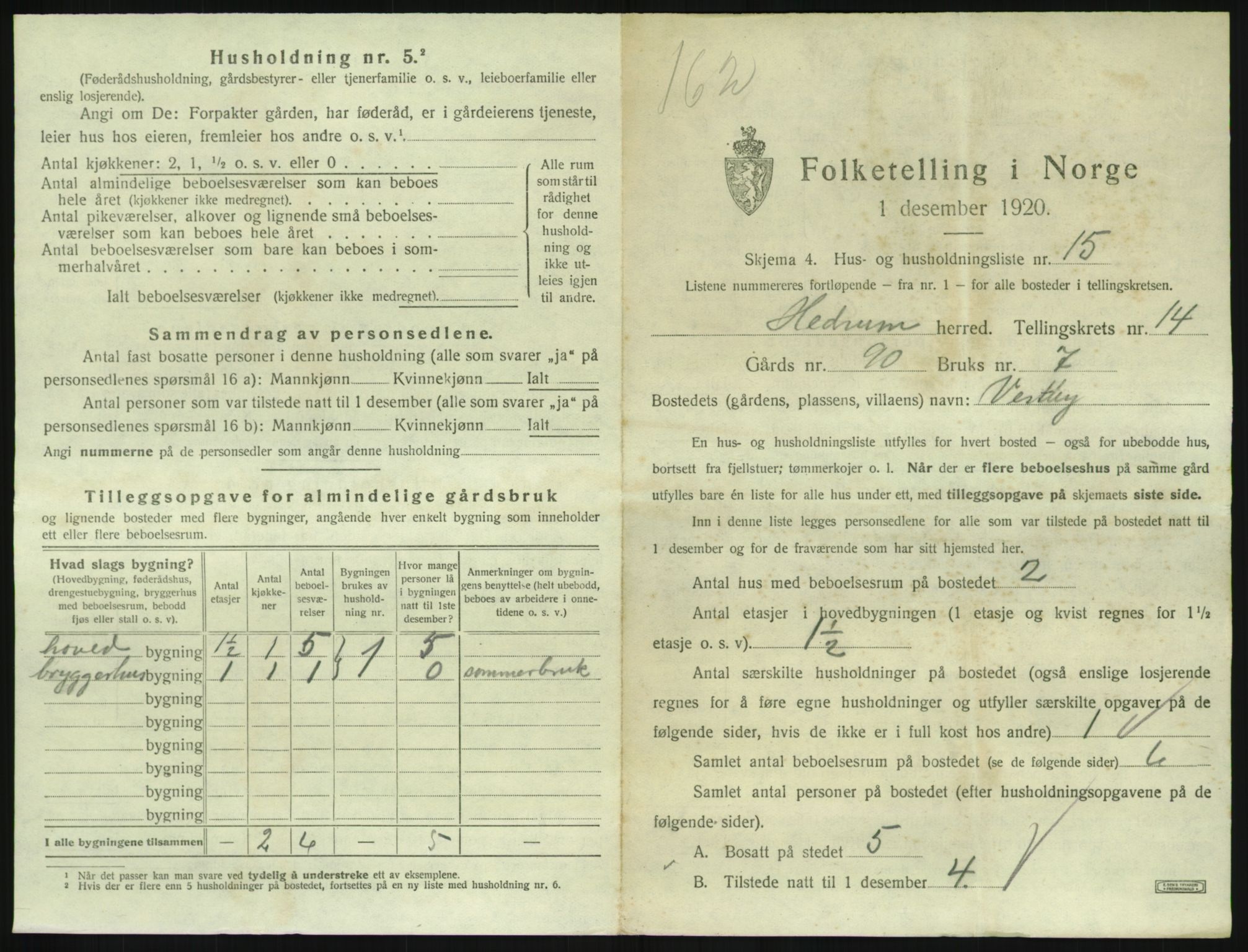 SAKO, Folketelling 1920 for 0727 Hedrum herred, 1920, s. 1285