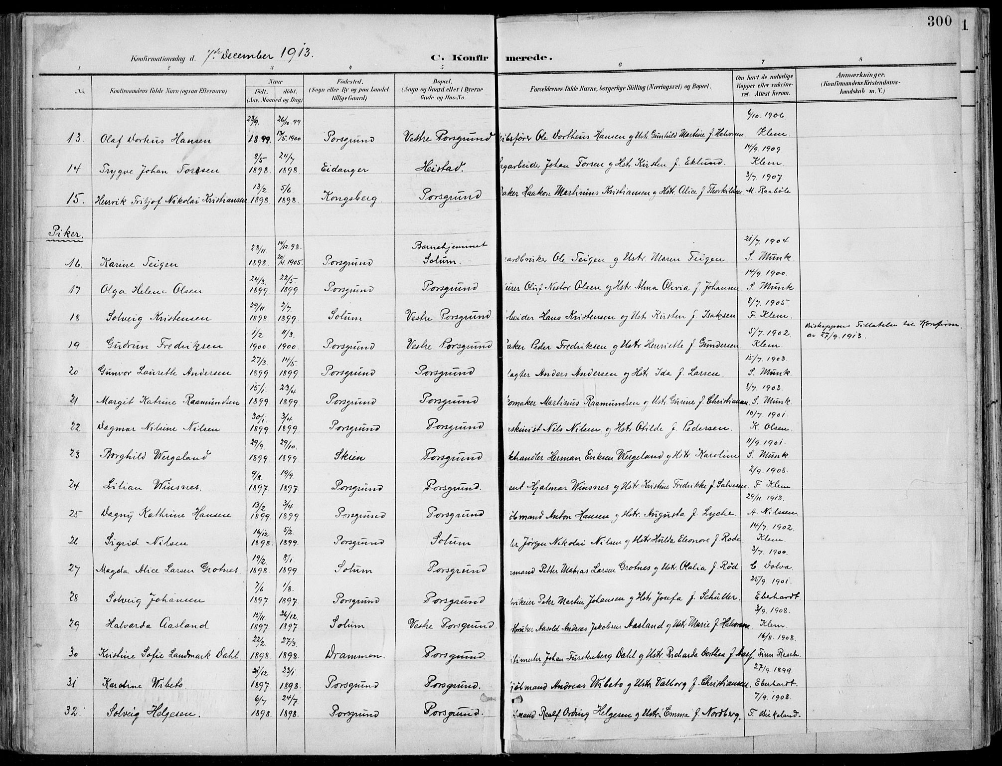 Porsgrunn kirkebøker , AV/SAKO-A-104/F/Fa/L0011: Ministerialbok nr. 11, 1895-1919, s. 300