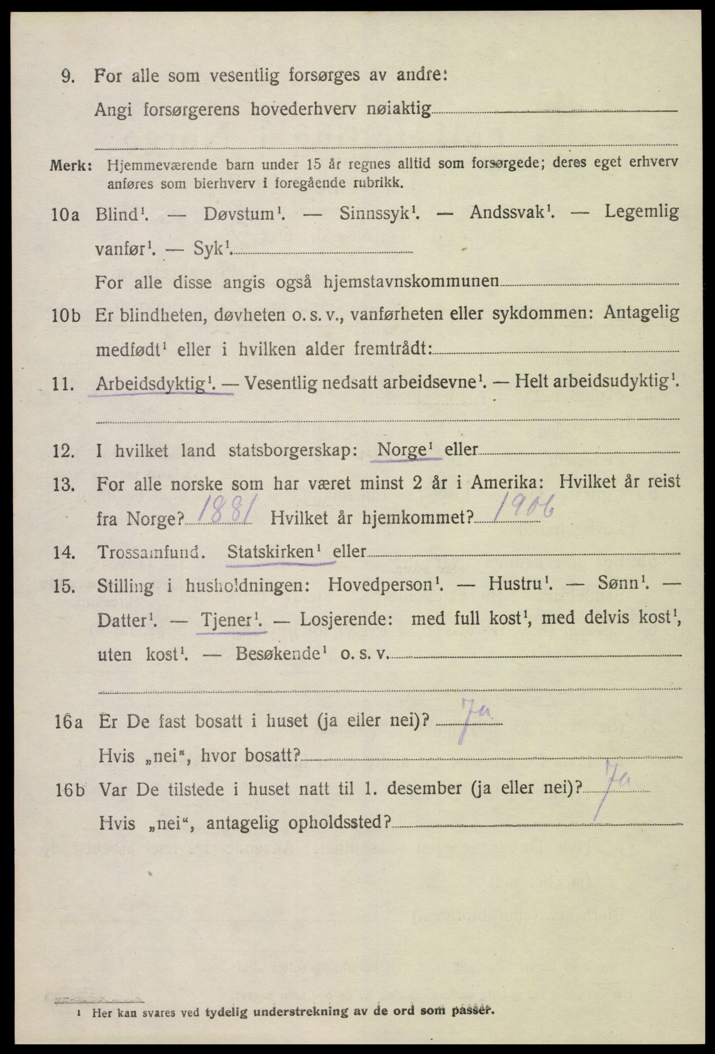 SAK, Folketelling 1920 for 0936 Hornnes herred, 1920, s. 822