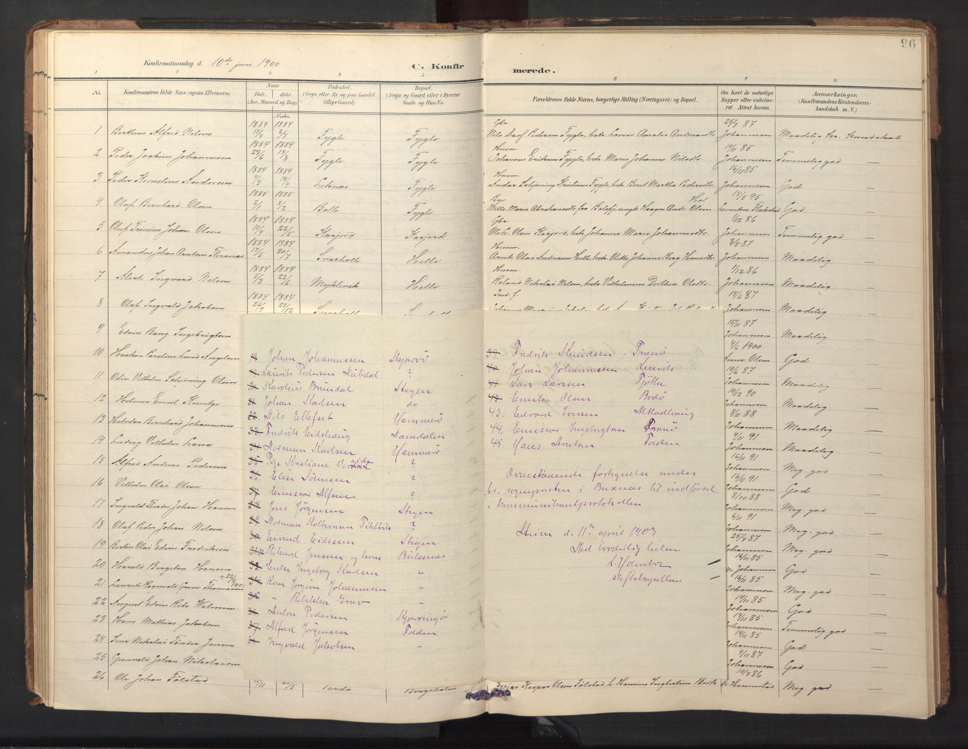 Ministerialprotokoller, klokkerbøker og fødselsregistre - Nordland, SAT/A-1459/882/L1185: Klokkerbok nr. 882C03, 1898-1910, s. 96