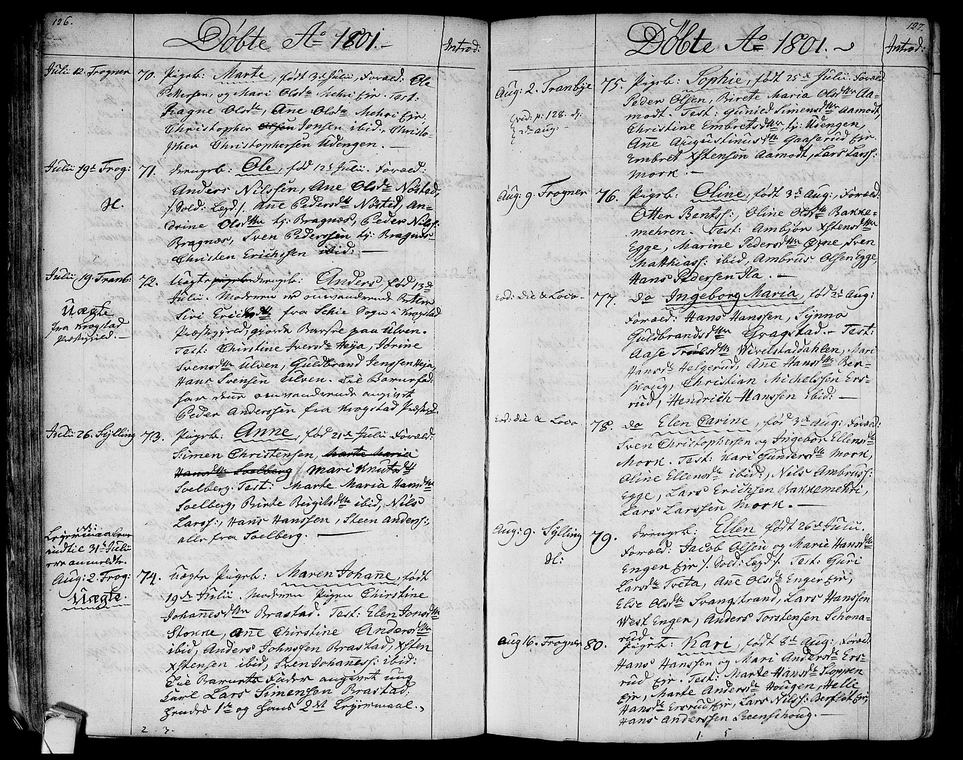Lier kirkebøker, AV/SAKO-A-230/F/Fa/L0007: Ministerialbok nr. I 7, 1794-1813, s. 126-127
