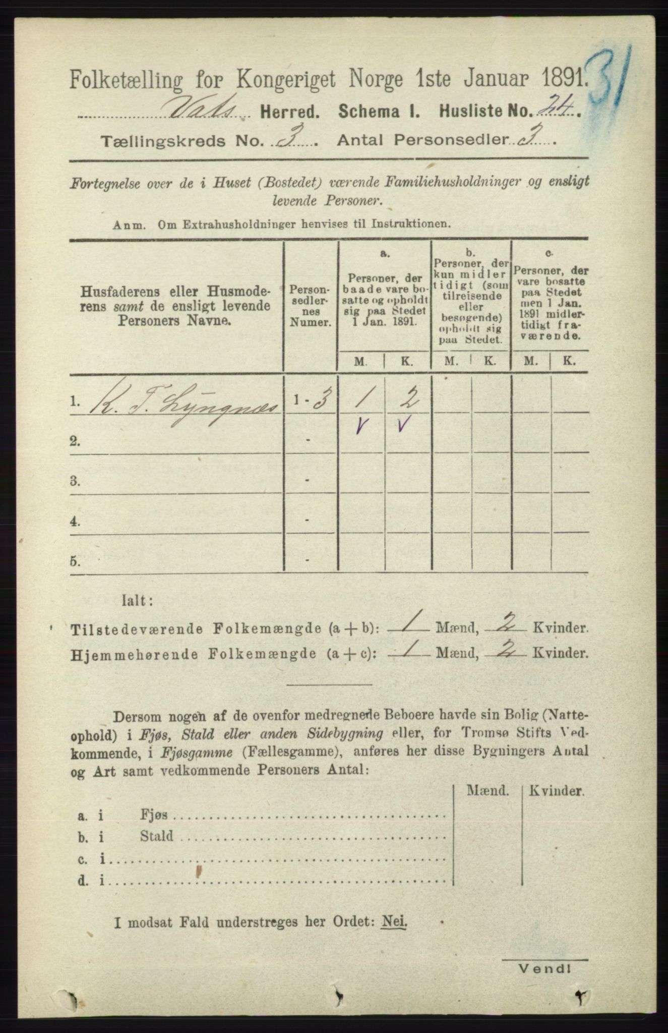 RA, Folketelling 1891 for 1155 Vats herred, 1891, s. 443