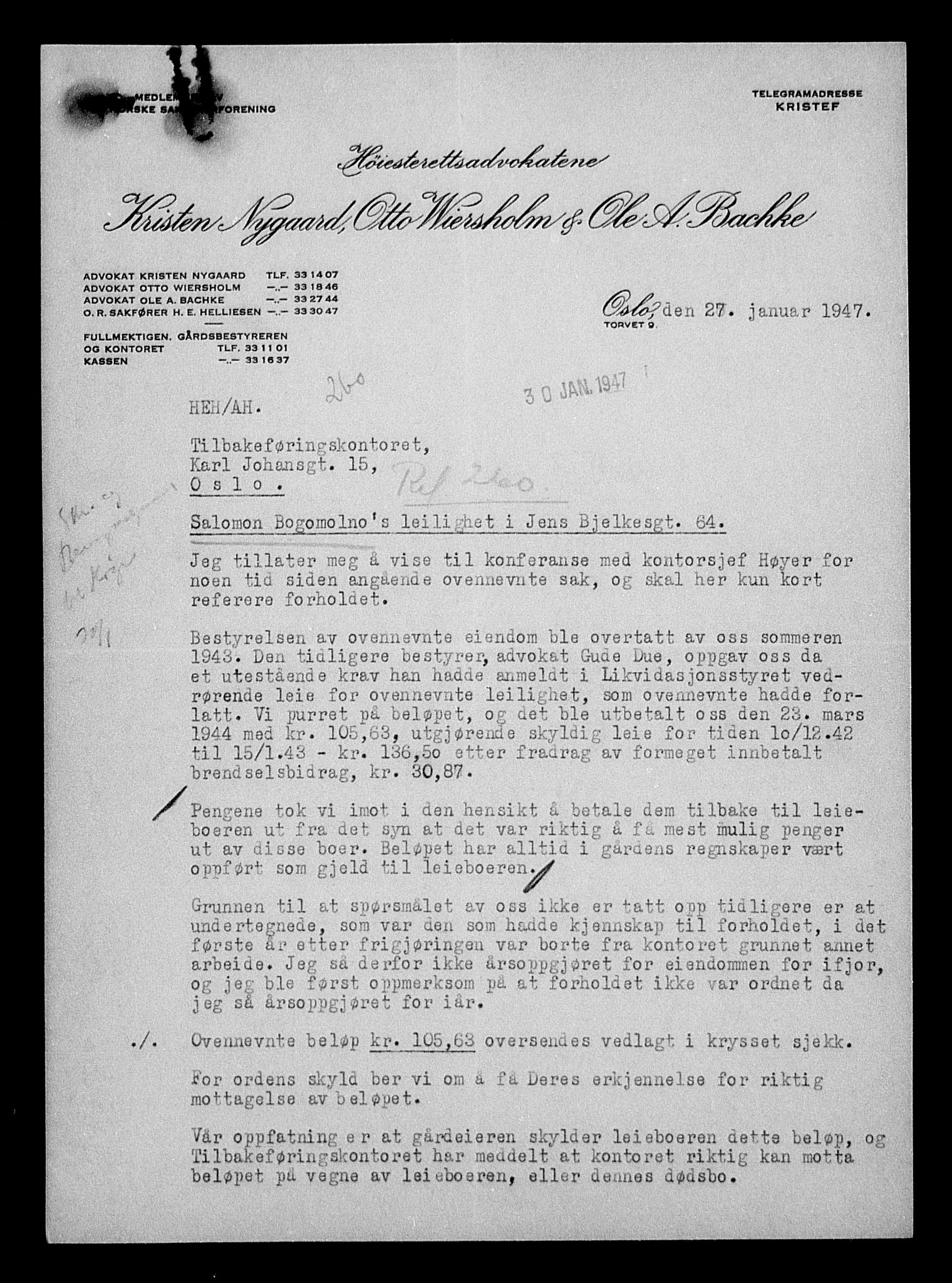 Justisdepartementet, Tilbakeføringskontoret for inndratte formuer, AV/RA-S-1564/H/Hc/Hcc/L0927: --, 1945-1947, s. 353