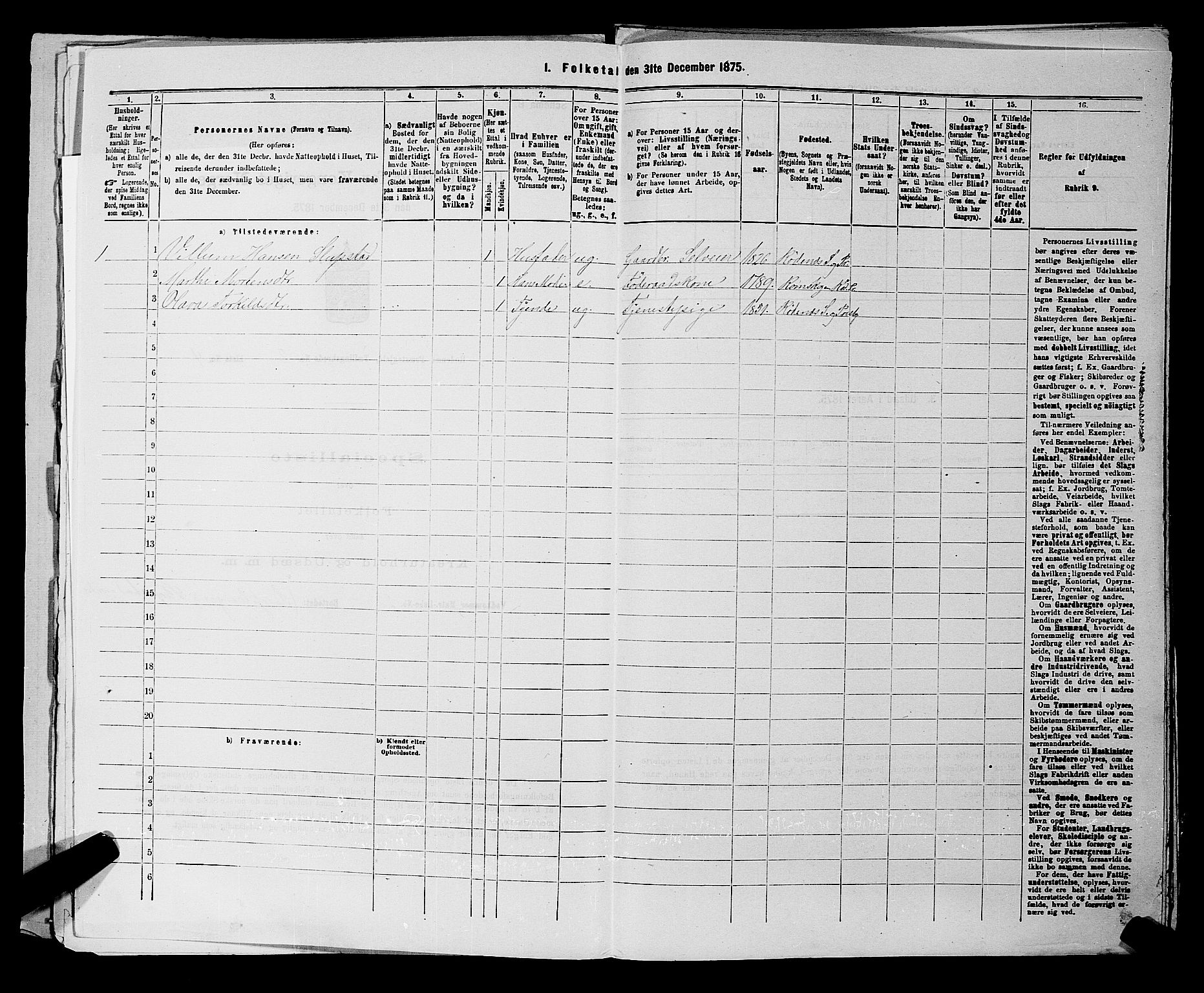 RA, Folketelling 1875 for 0120P Rødenes prestegjeld, 1875, s. 195