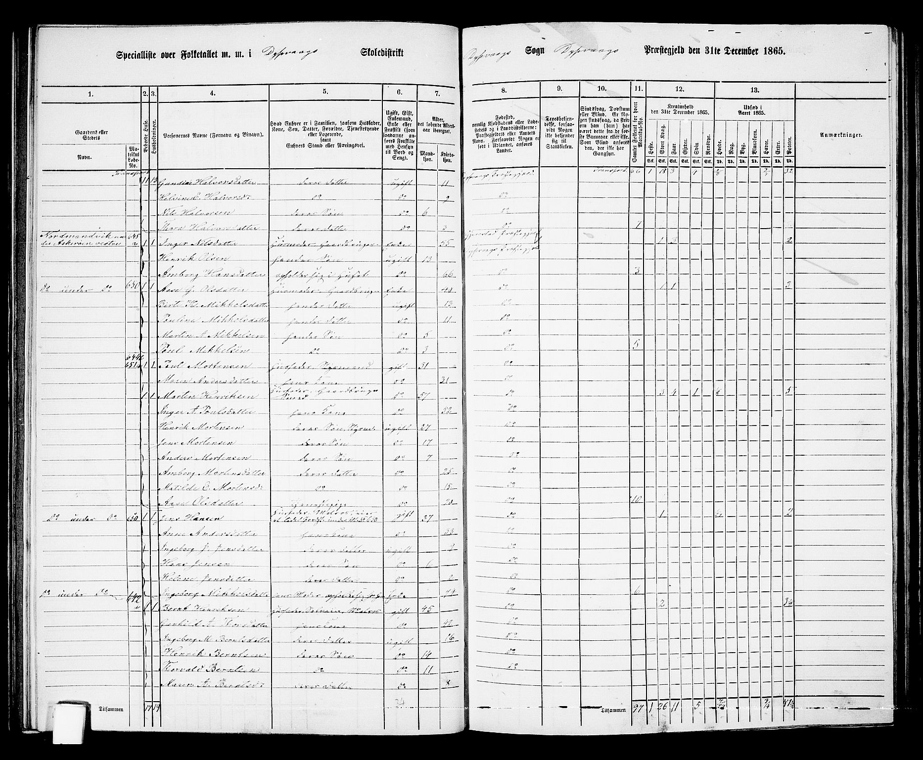 RA, Folketelling 1865 for 0915P Dypvåg prestegjeld, 1865, s. 81