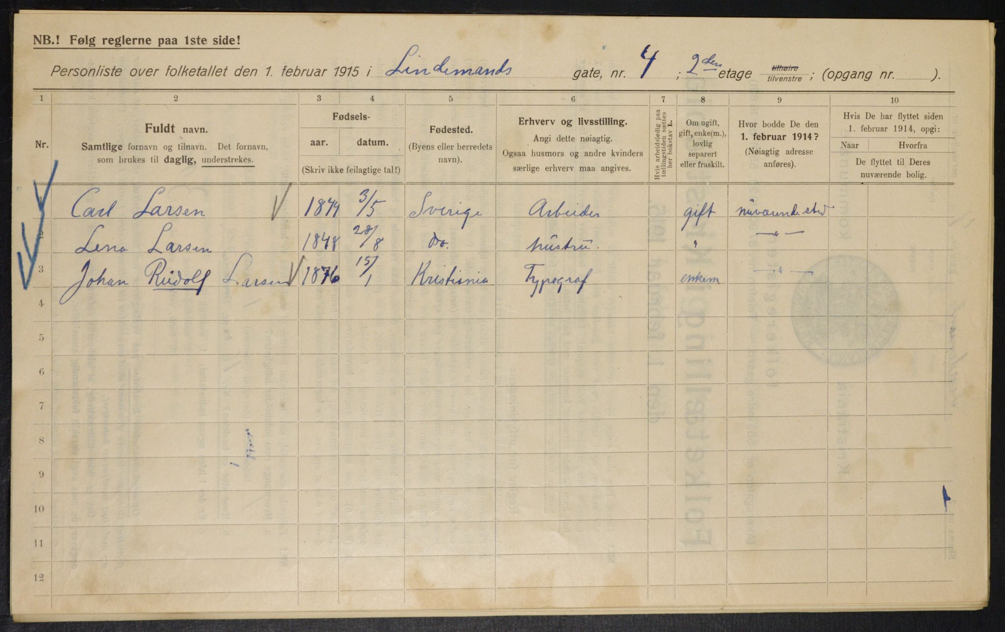 OBA, Kommunal folketelling 1.2.1915 for Kristiania, 1915, s. 57126