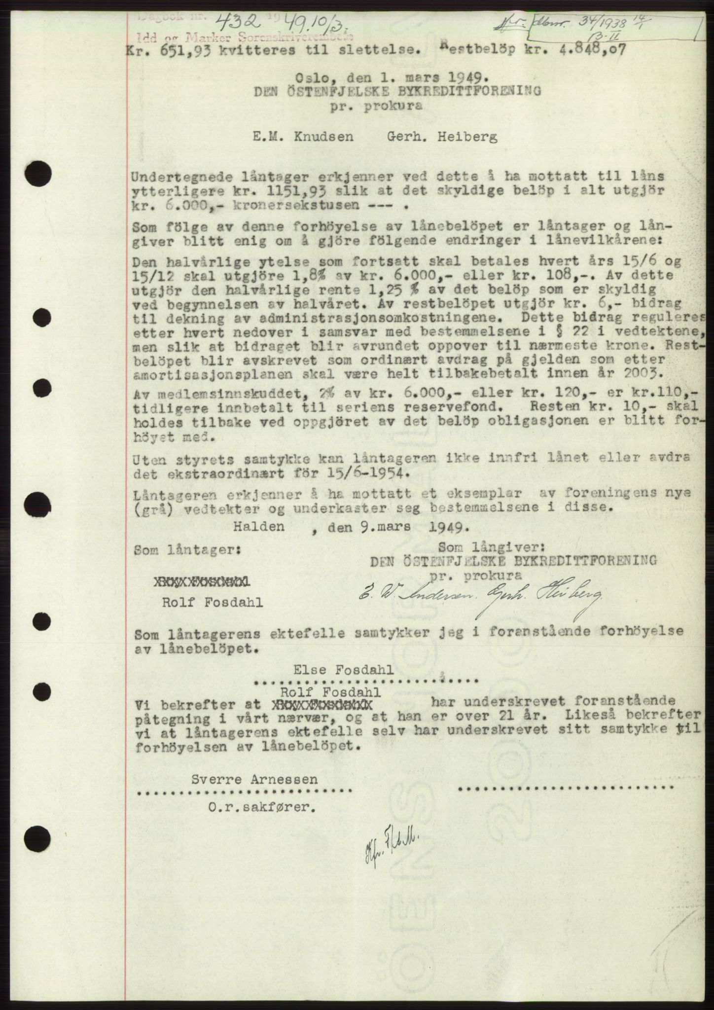 Idd og Marker sorenskriveri, AV/SAO-A-10283/G/Gb/Gbc/L0004: Pantebok nr. B10-15, 1946-1950, Dagboknr: 432/1949