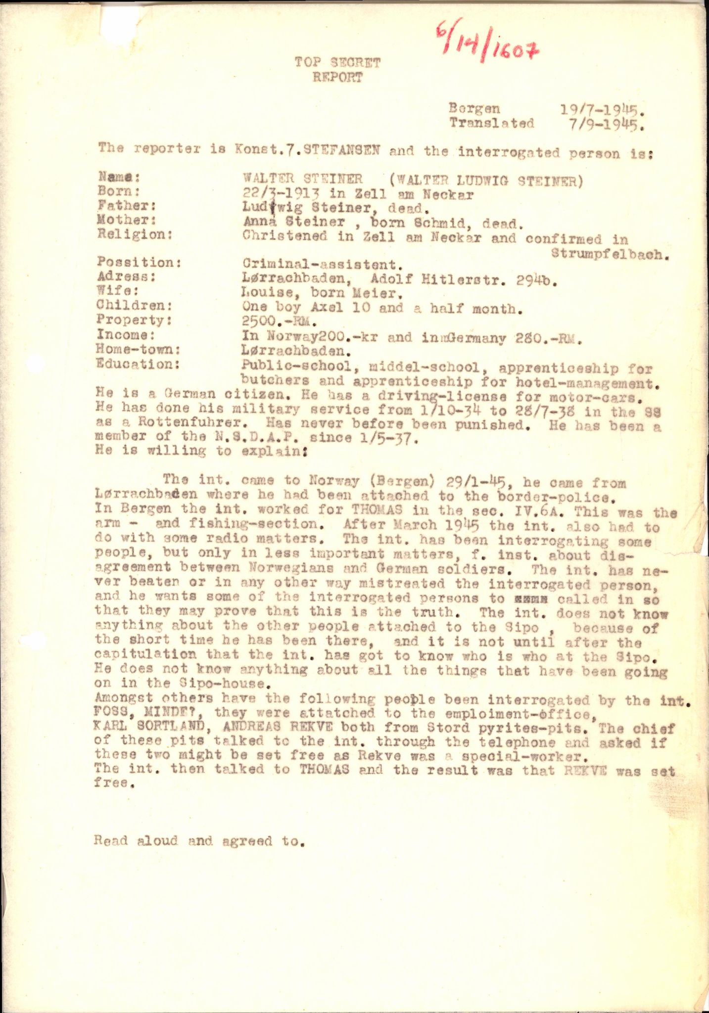 Forsvaret, Forsvarets overkommando II, AV/RA-RAFA-3915/D/Db/L0032: CI Questionaires. Tyske okkupasjonsstyrker i Norge. Tyskere., 1945-1946, s. 455