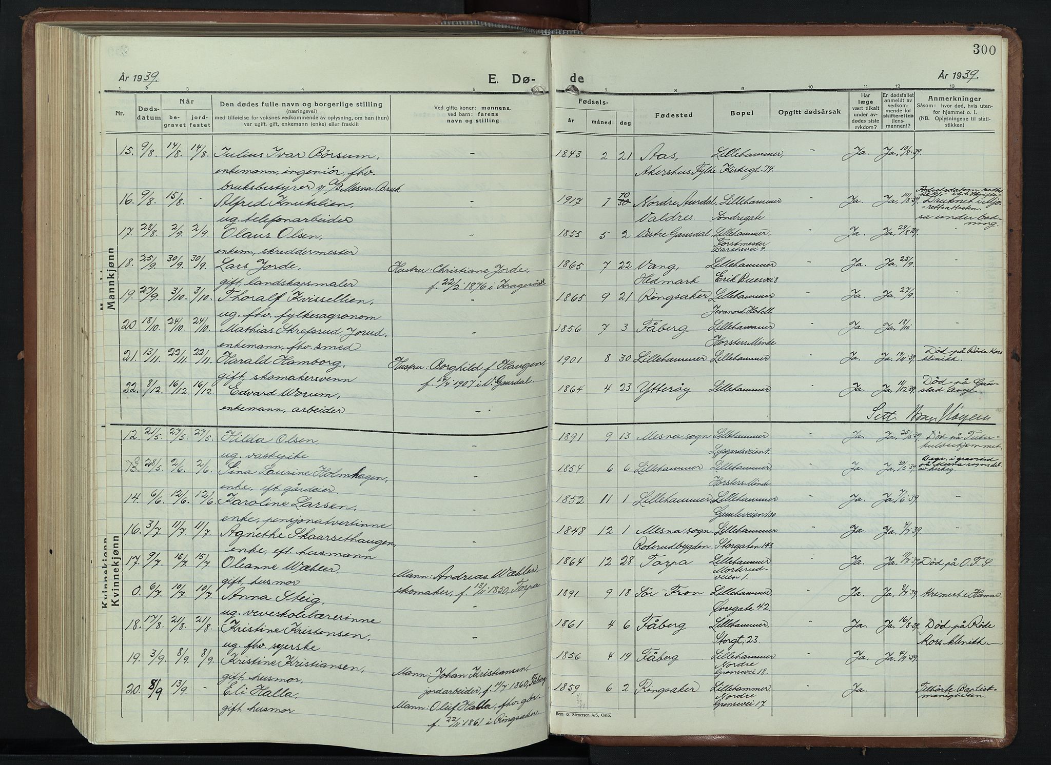 Lillehammer prestekontor, AV/SAH-PREST-088/H/Ha/Hab/L0003: Klokkerbok nr. 3, 1927-1943, s. 300