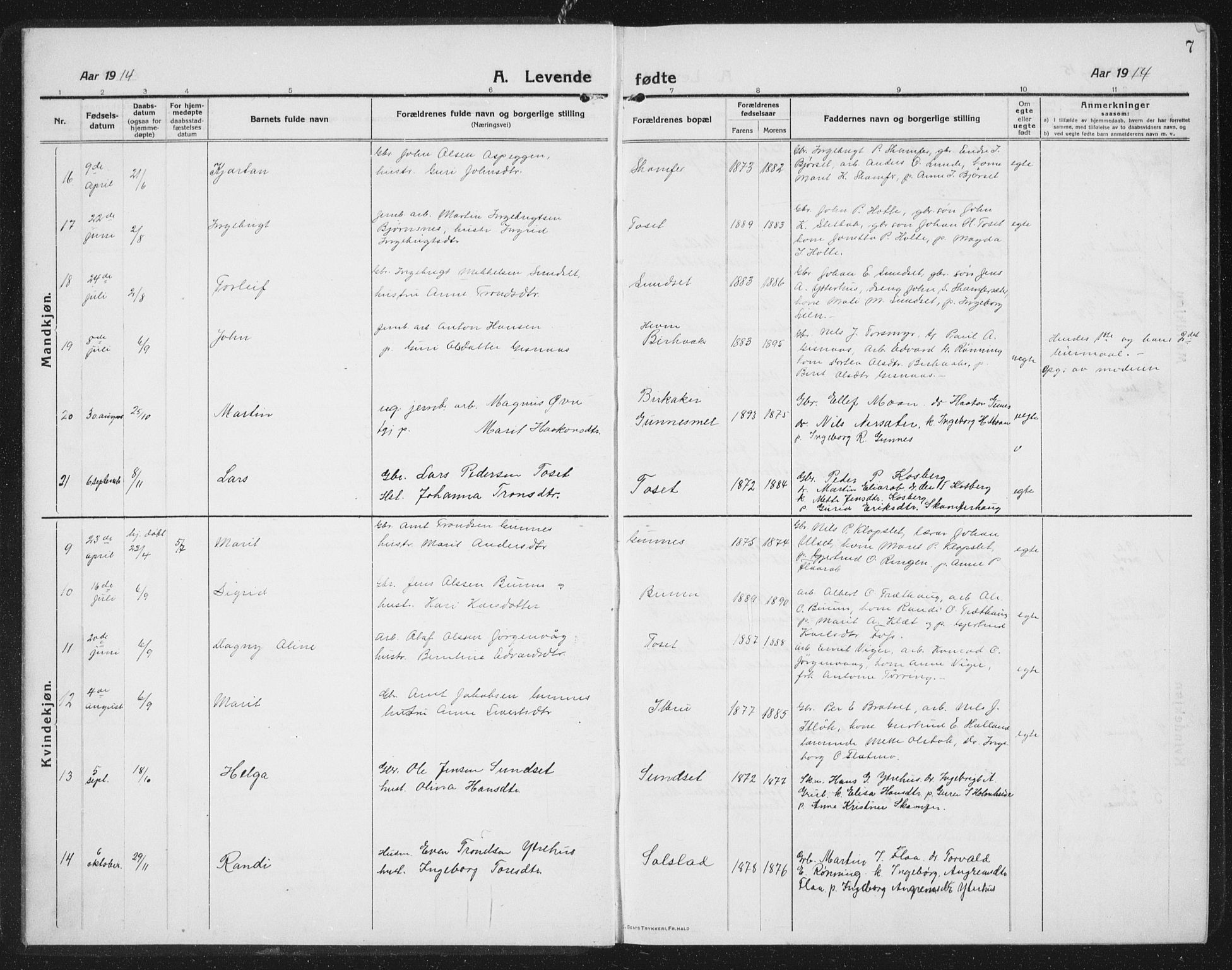 Ministerialprotokoller, klokkerbøker og fødselsregistre - Sør-Trøndelag, AV/SAT-A-1456/675/L0888: Klokkerbok nr. 675C01, 1913-1935, s. 7