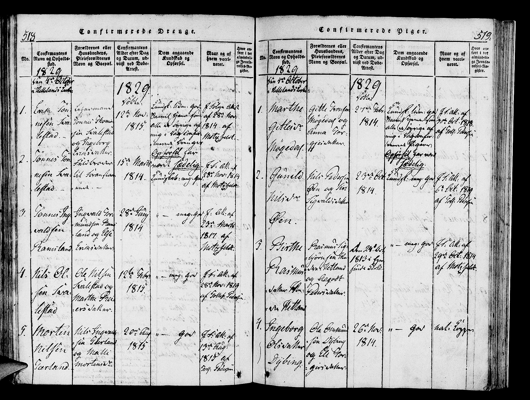 Helleland sokneprestkontor, SAST/A-101810: Ministerialbok nr. A 4, 1815-1834, s. 518-519