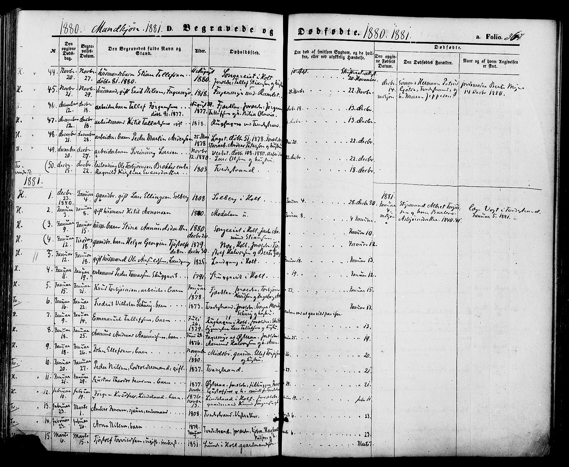 Holt sokneprestkontor, AV/SAK-1111-0021/F/Fa/L0010: Ministerialbok nr. A 10, 1872-1885, s. 367