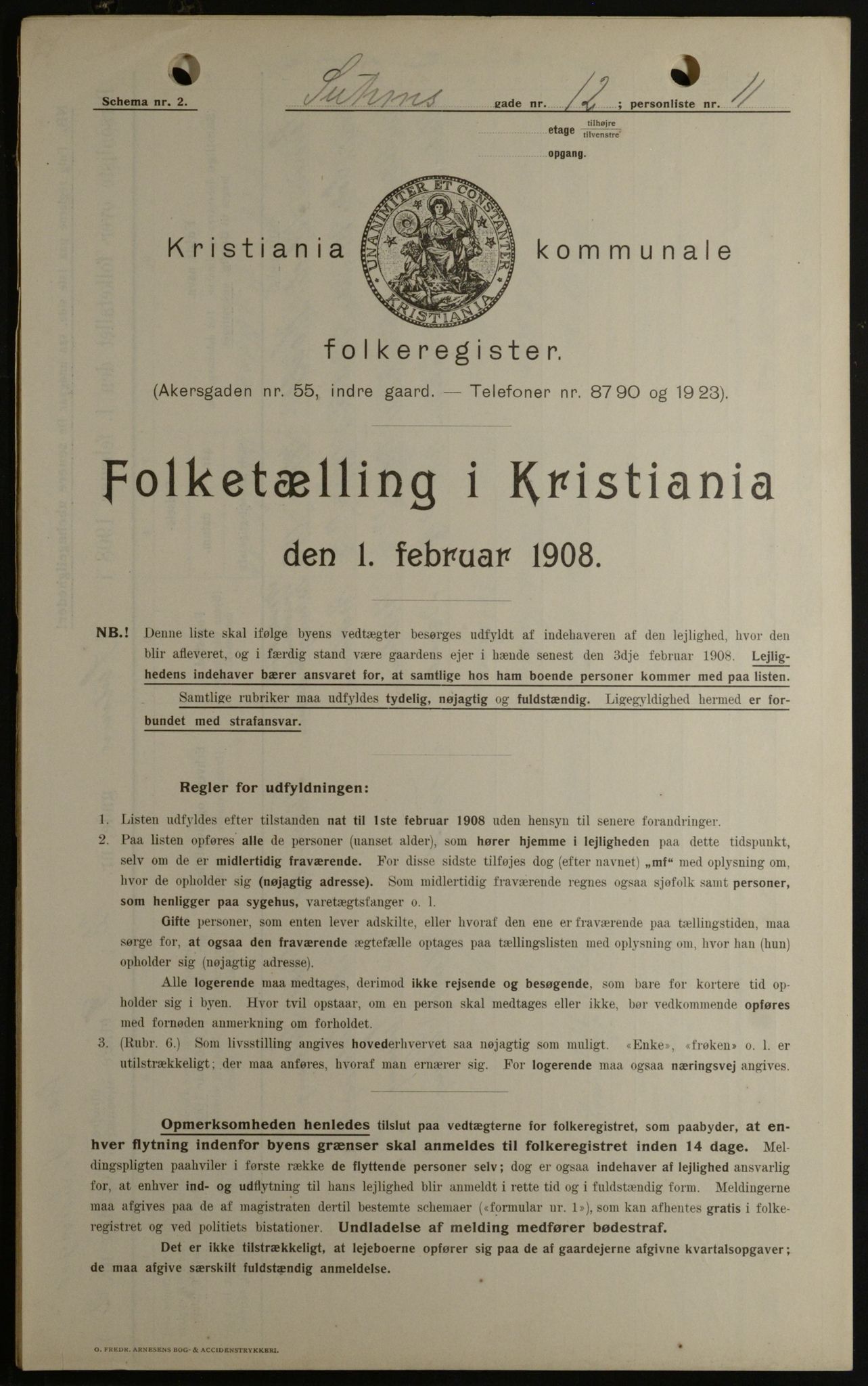 OBA, Kommunal folketelling 1.2.1908 for Kristiania kjøpstad, 1908, s. 94103