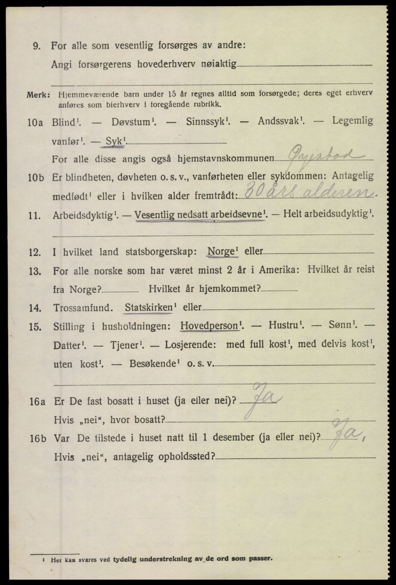 SAK, Folketelling 1920 for 0920 Øyestad herred, 1920, s. 3031