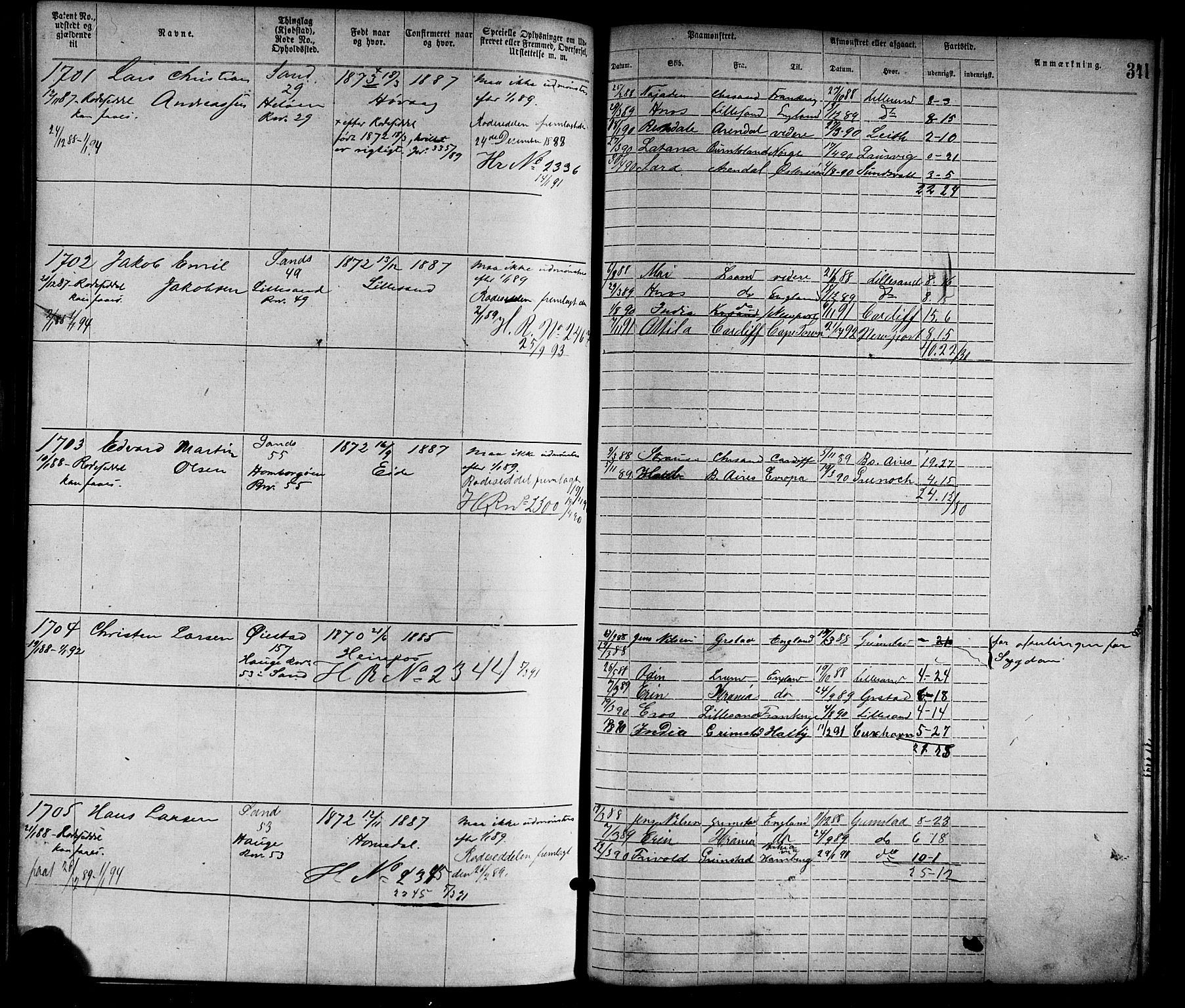 Lillesand mønstringskrets, SAK/2031-0014/F/Fa/L0004: Annotasjonsrulle nr 1-1920 med register, G-1, 1869-1891, s. 369