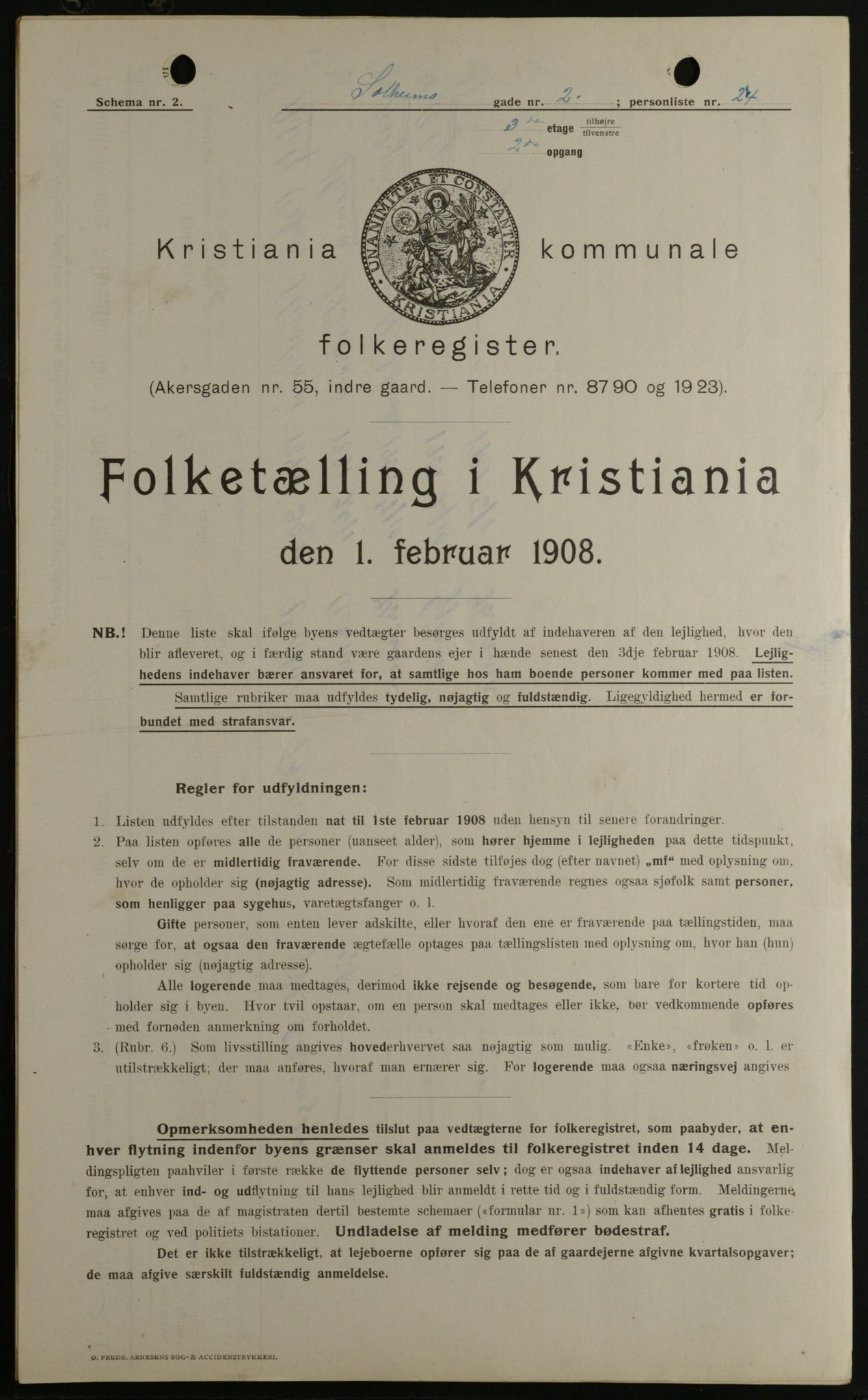 OBA, Kommunal folketelling 1.2.1908 for Kristiania kjøpstad, 1908, s. 89718