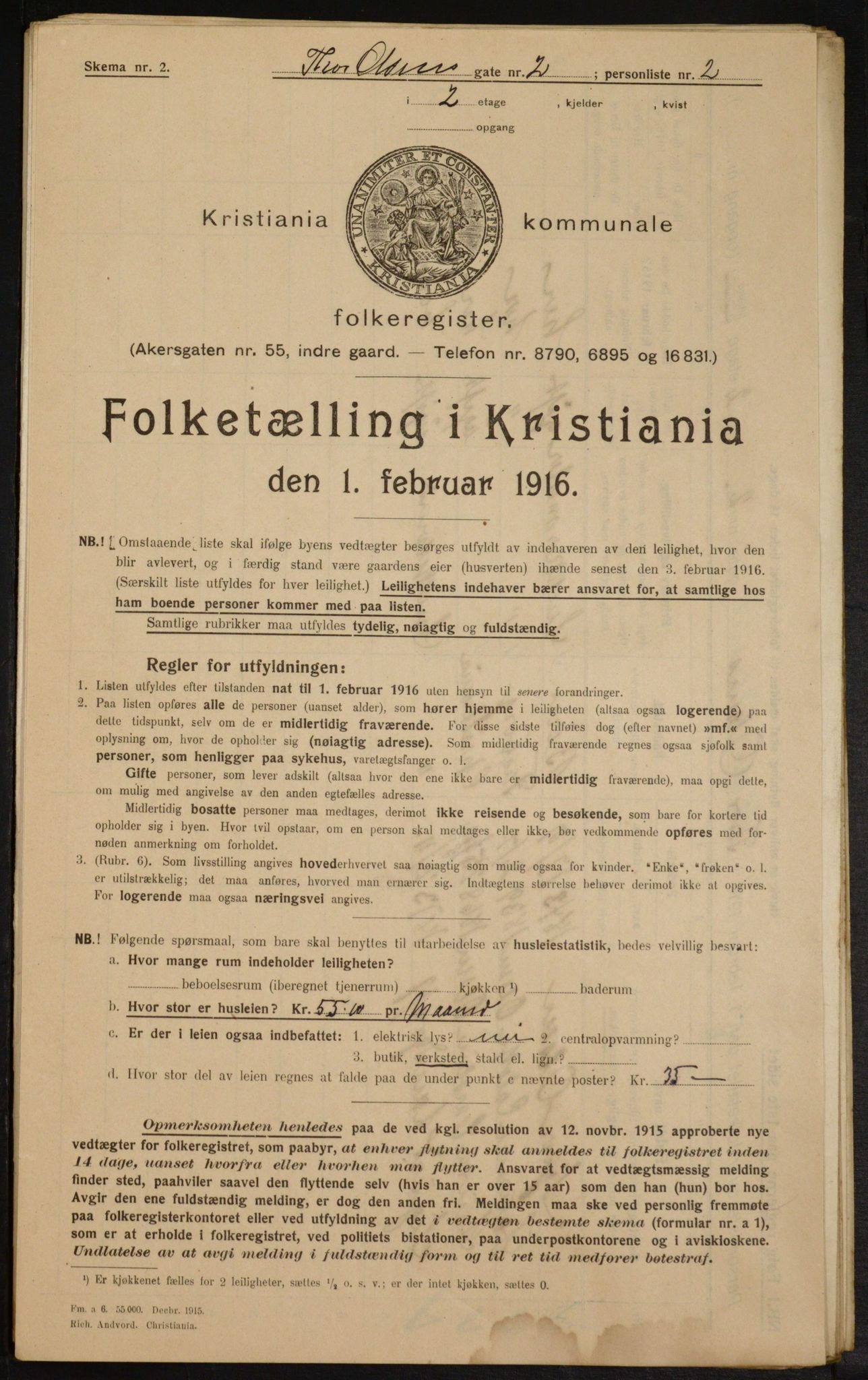 OBA, Kommunal folketelling 1.2.1916 for Kristiania, 1916, s. 112355