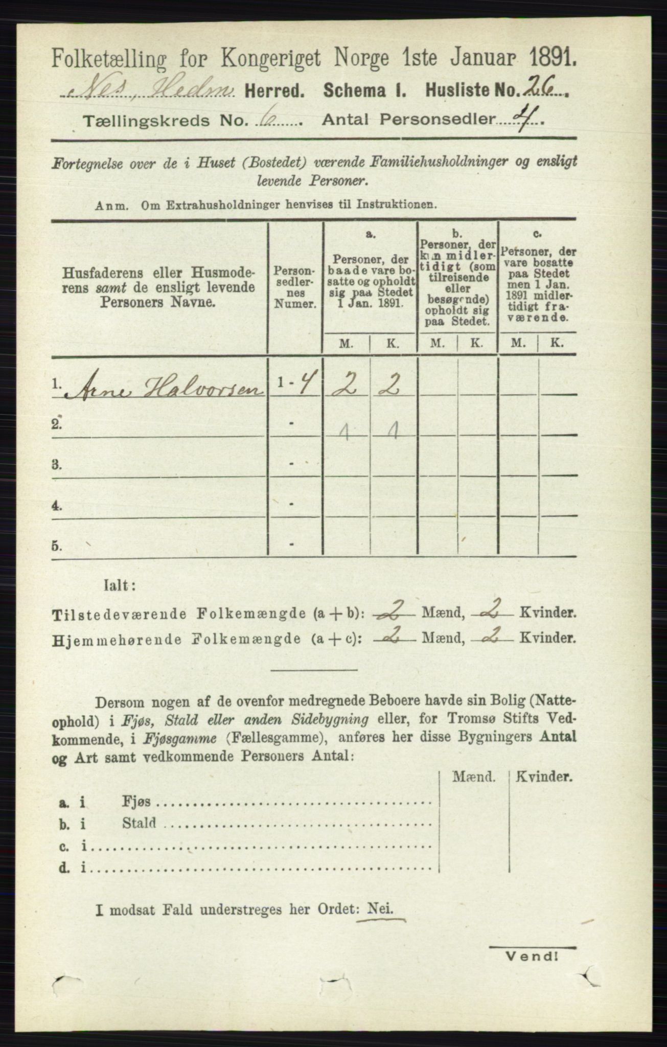 RA, Folketelling 1891 for 0411 Nes herred, 1891, s. 3194