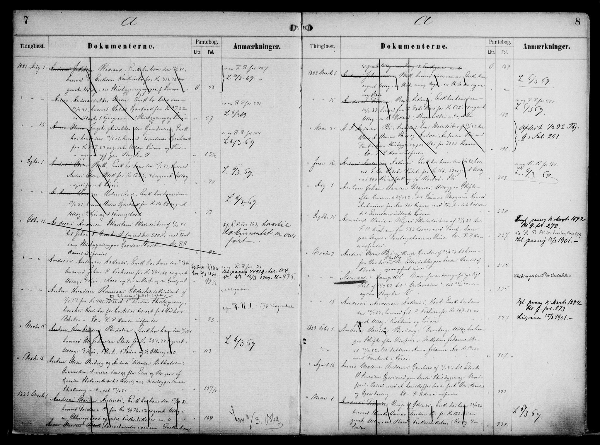 Vesterålen sorenskriveri, SAT/A-4180/1/2/2B/L0005: Panteregister nr. 5, 1887-1913, s. 7-8
