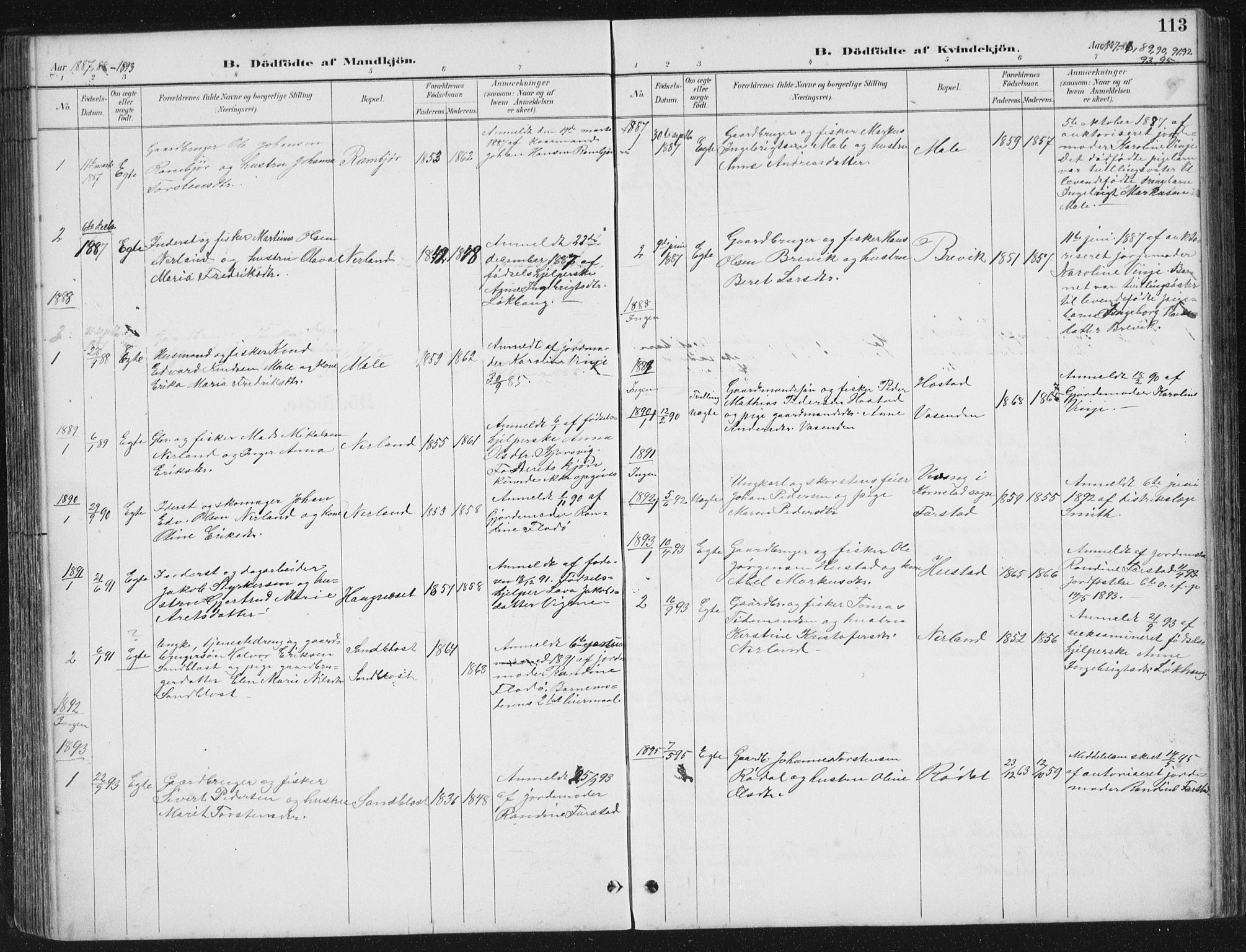 Ministerialprotokoller, klokkerbøker og fødselsregistre - Møre og Romsdal, SAT/A-1454/567/L0783: Klokkerbok nr. 567C03, 1887-1903, s. 113