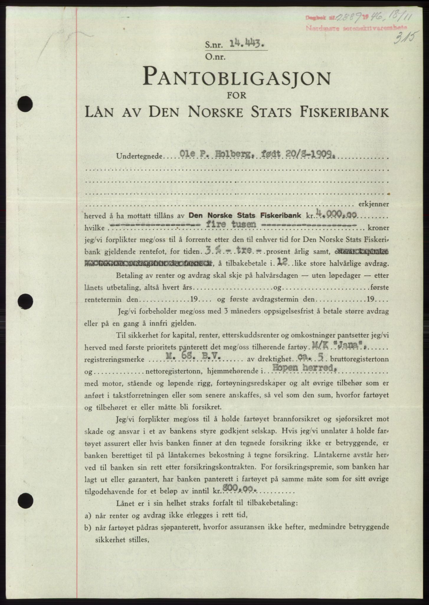 Nordmøre sorenskriveri, SAT/A-4132/1/2/2Ca: Pantebok nr. B95, 1946-1947, Dagboknr: 2389/1946
