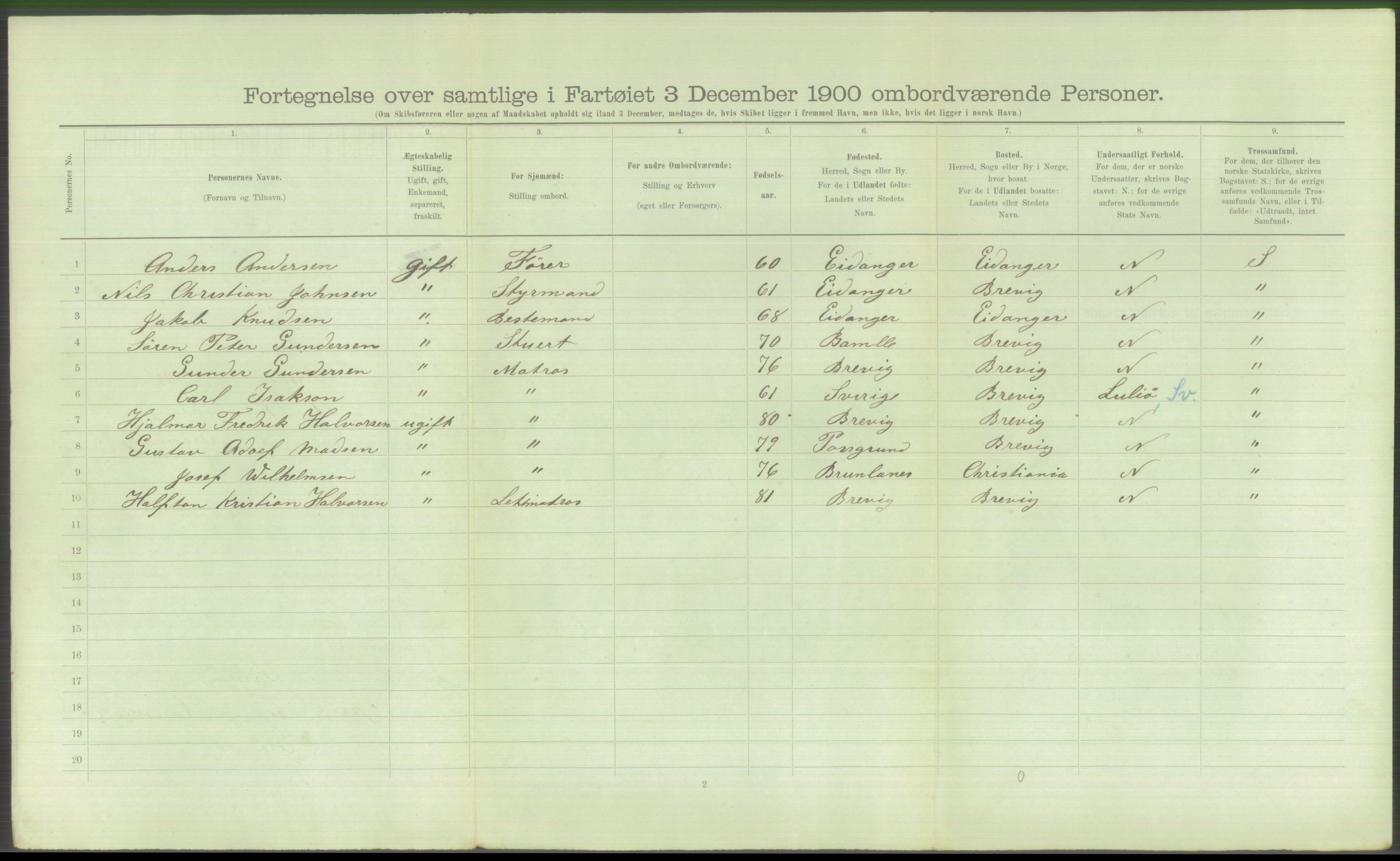 RA, Folketelling 1900 - skipslister med personlister for skip i norske havner, utenlandske havner og til havs, 1900, s. 4550