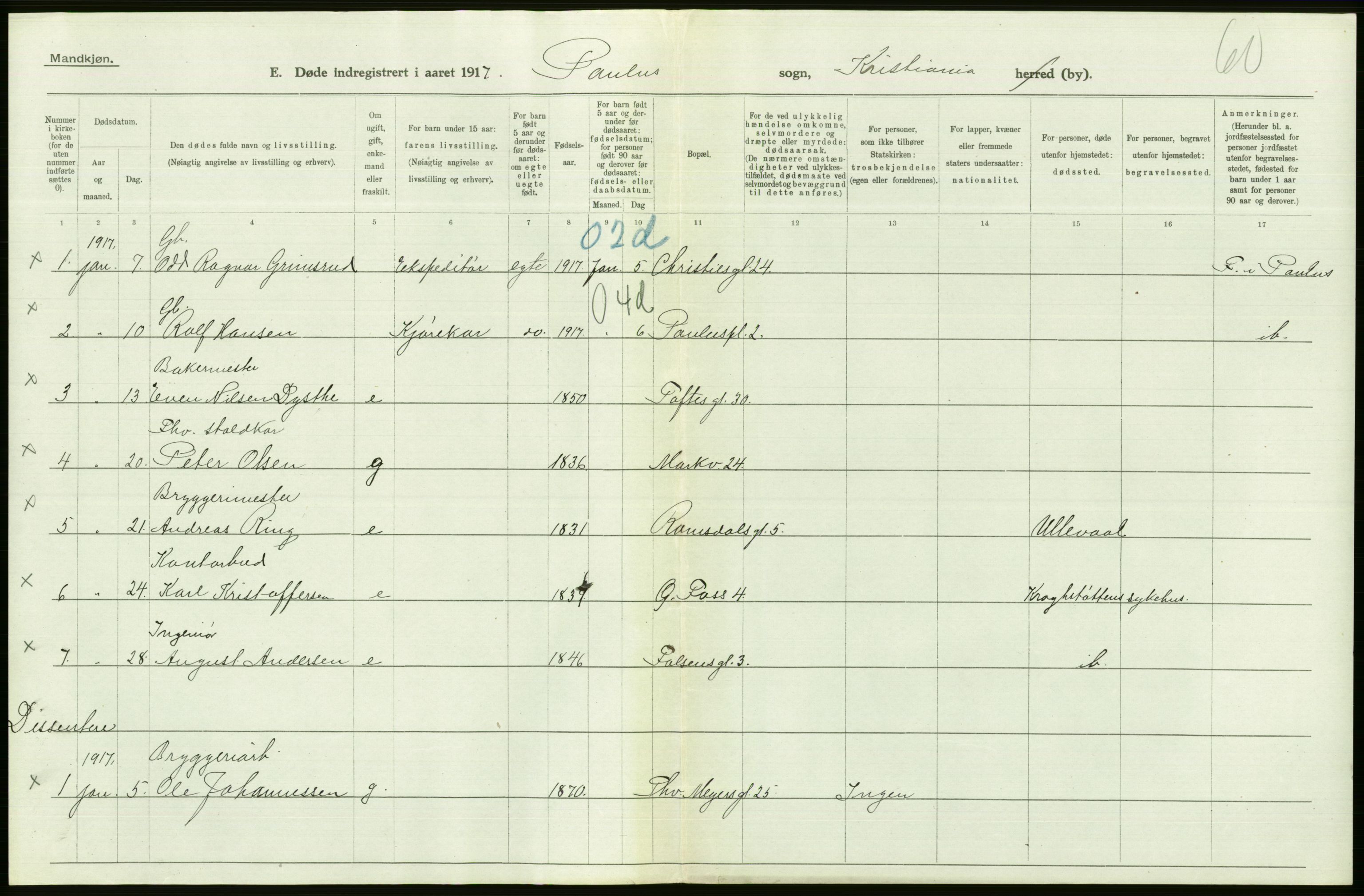 Statistisk sentralbyrå, Sosiodemografiske emner, Befolkning, AV/RA-S-2228/D/Df/Dfb/Dfbg/L0010: Kristiania: Døde, 1917, s. 382