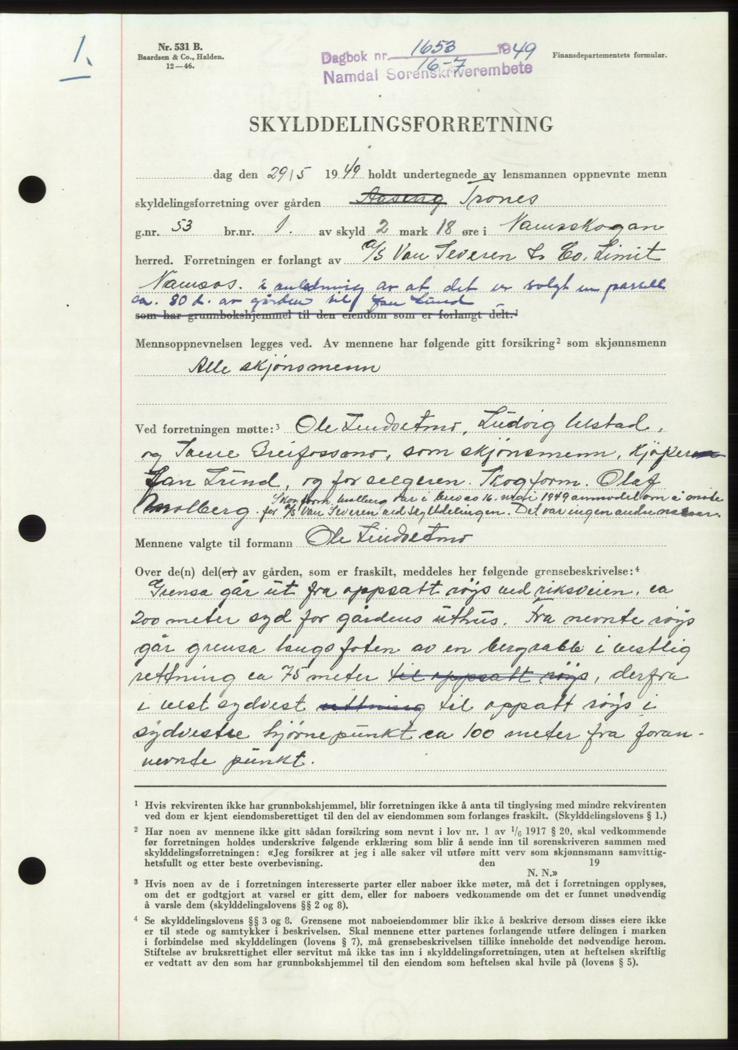 Namdal sorenskriveri, SAT/A-4133/1/2/2C: Pantebok nr. -, 1949-1949, Dagboknr: 1653/1949