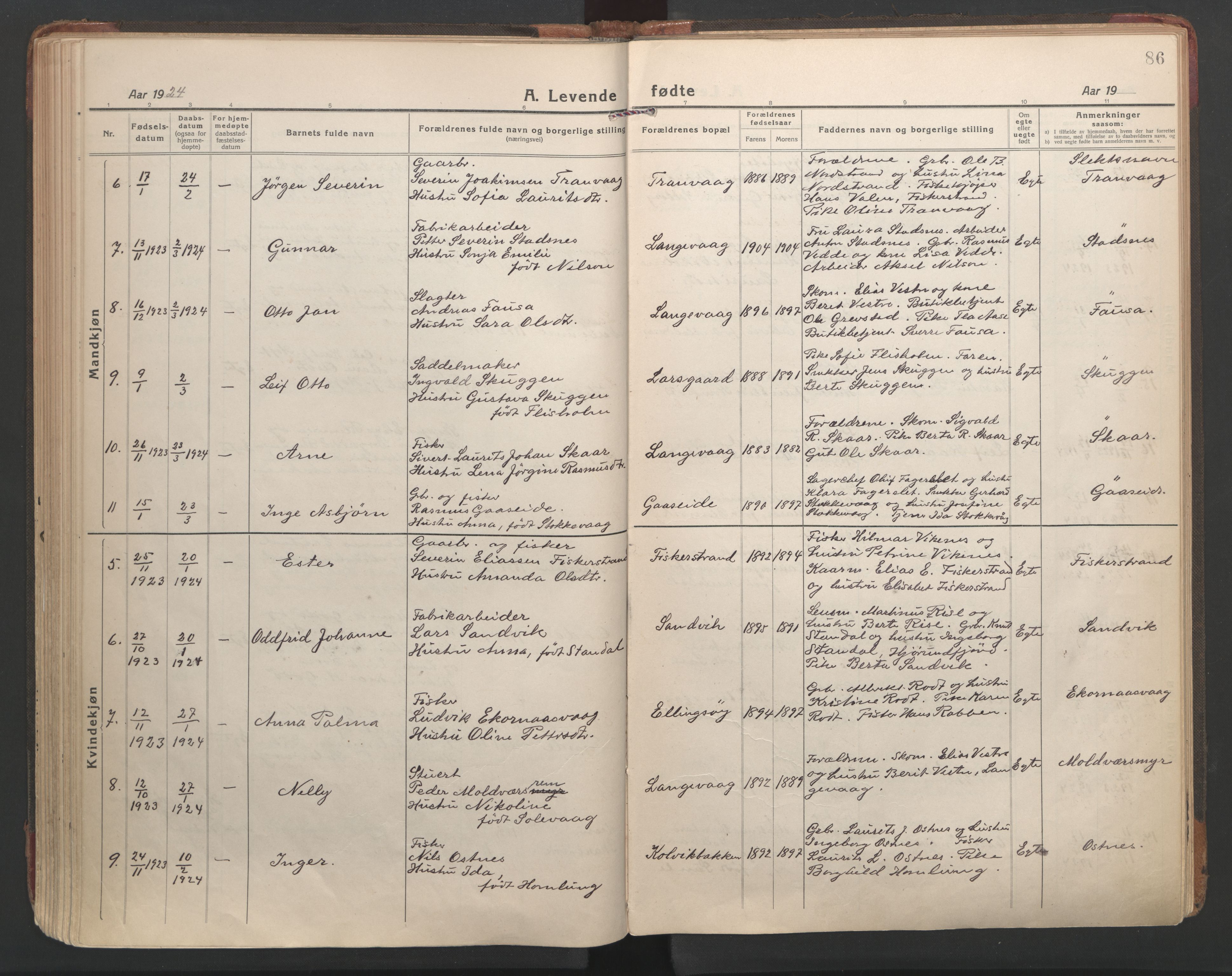 Ministerialprotokoller, klokkerbøker og fødselsregistre - Møre og Romsdal, AV/SAT-A-1454/528/L0412: Ministerialbok nr. 528A21, 1920-1926, s. 86