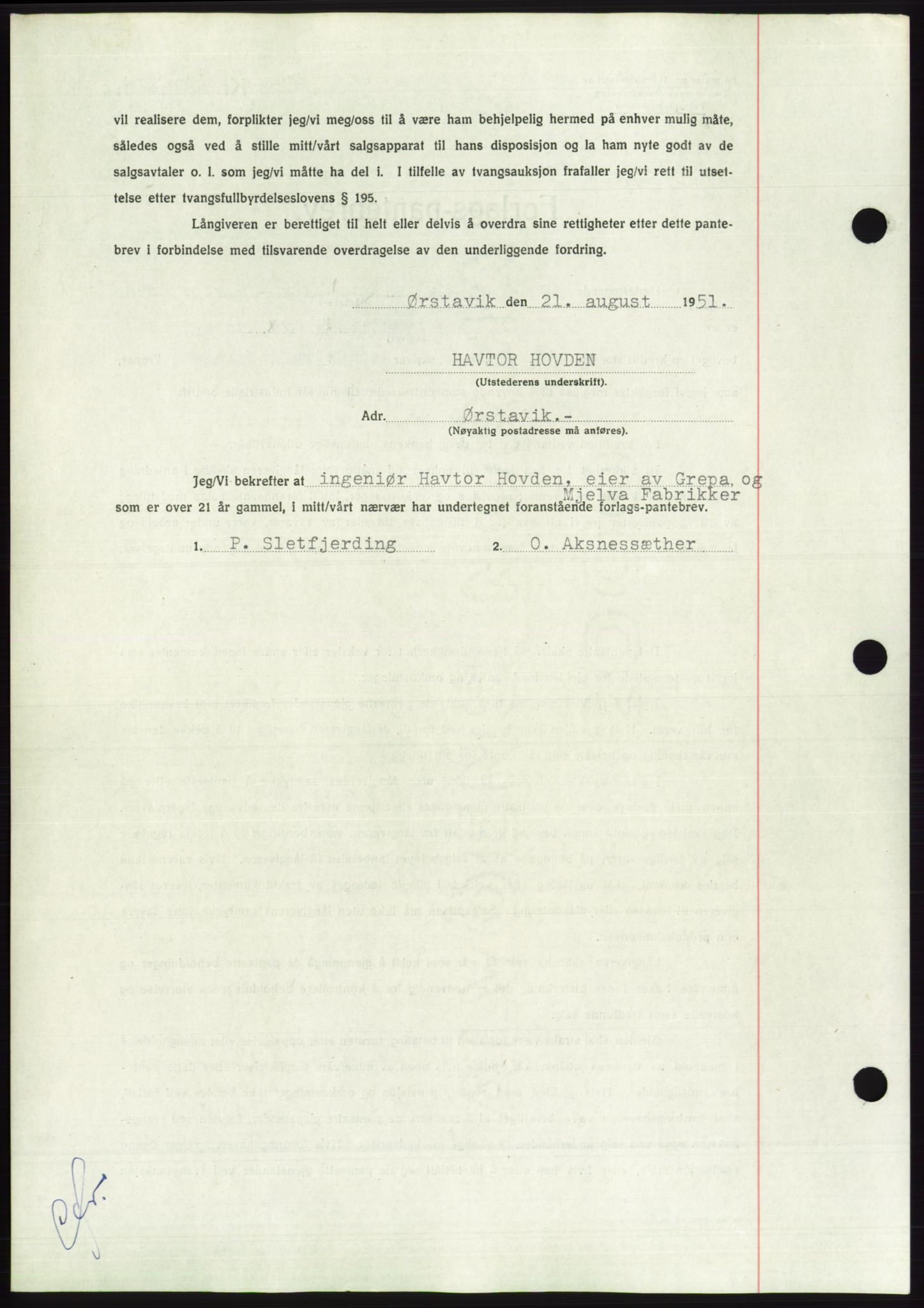 Søre Sunnmøre sorenskriveri, AV/SAT-A-4122/1/2/2C/L0120: Pantebok nr. 8B, 1951-1951, Dagboknr: 1975/1951