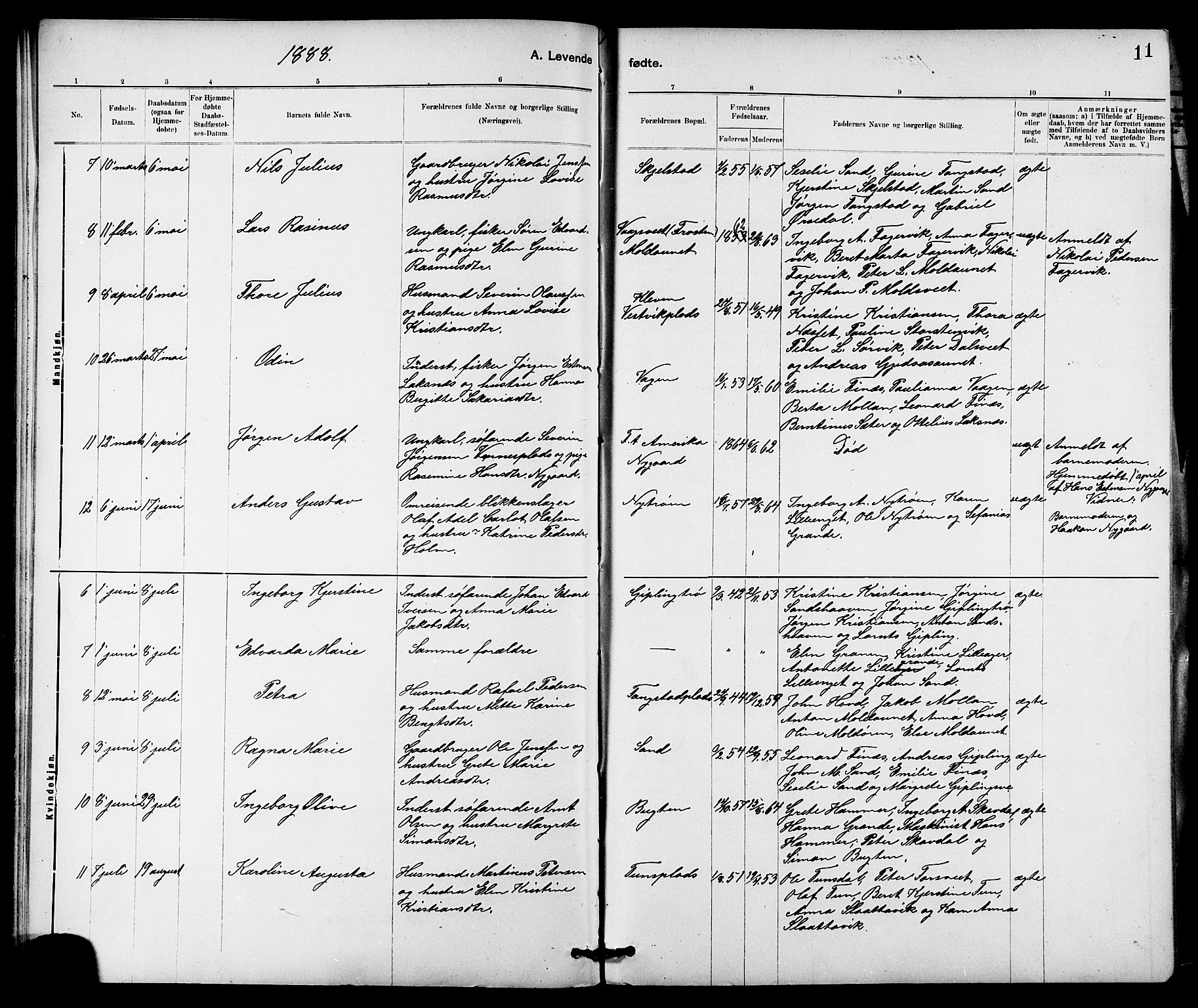 Ministerialprotokoller, klokkerbøker og fødselsregistre - Nord-Trøndelag, SAT/A-1458/744/L0423: Klokkerbok nr. 744C02, 1886-1905, s. 11