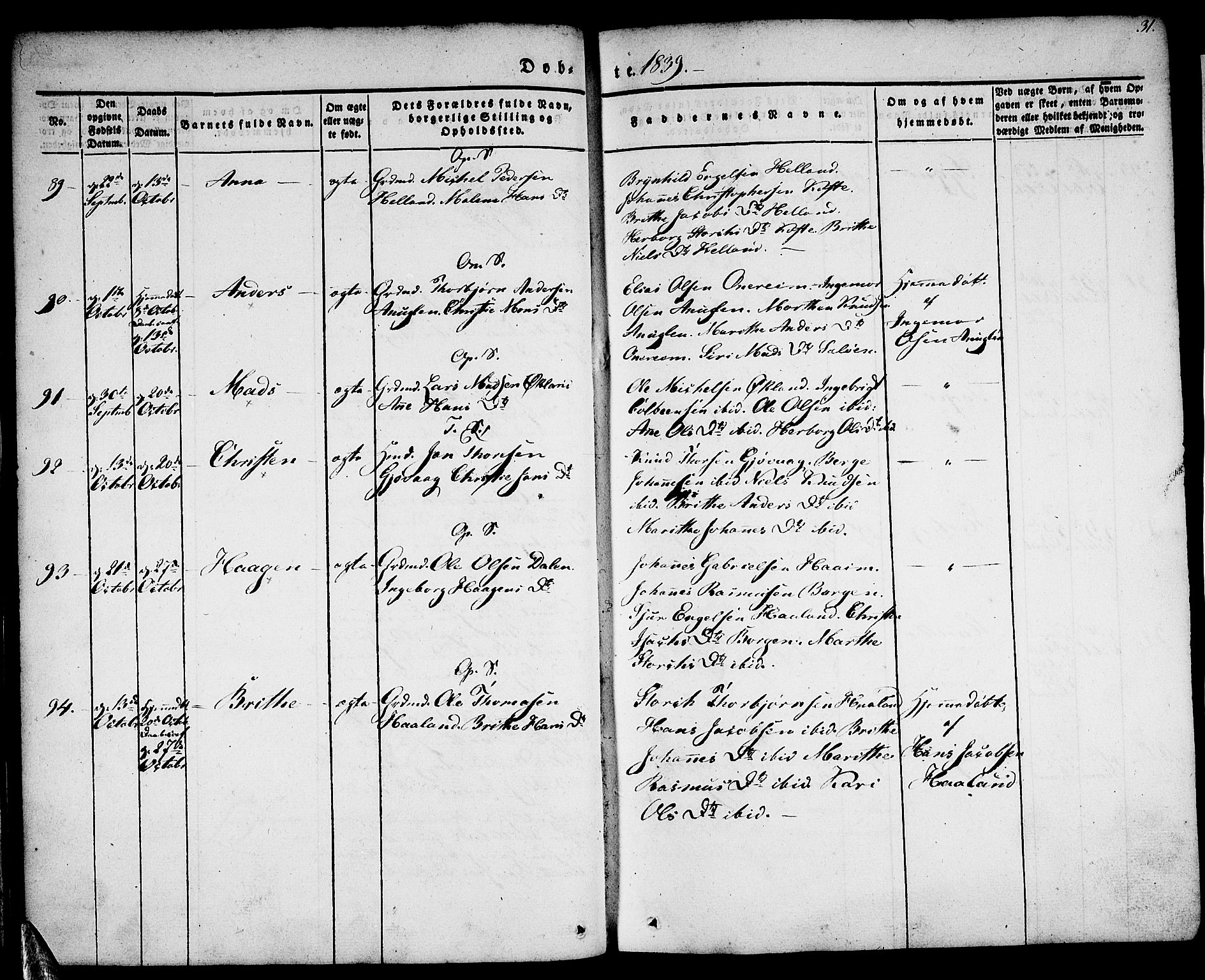 Tysnes sokneprestembete, AV/SAB-A-78601/H/Haa: Ministerialbok nr. A 9, 1837-1848, s. 31