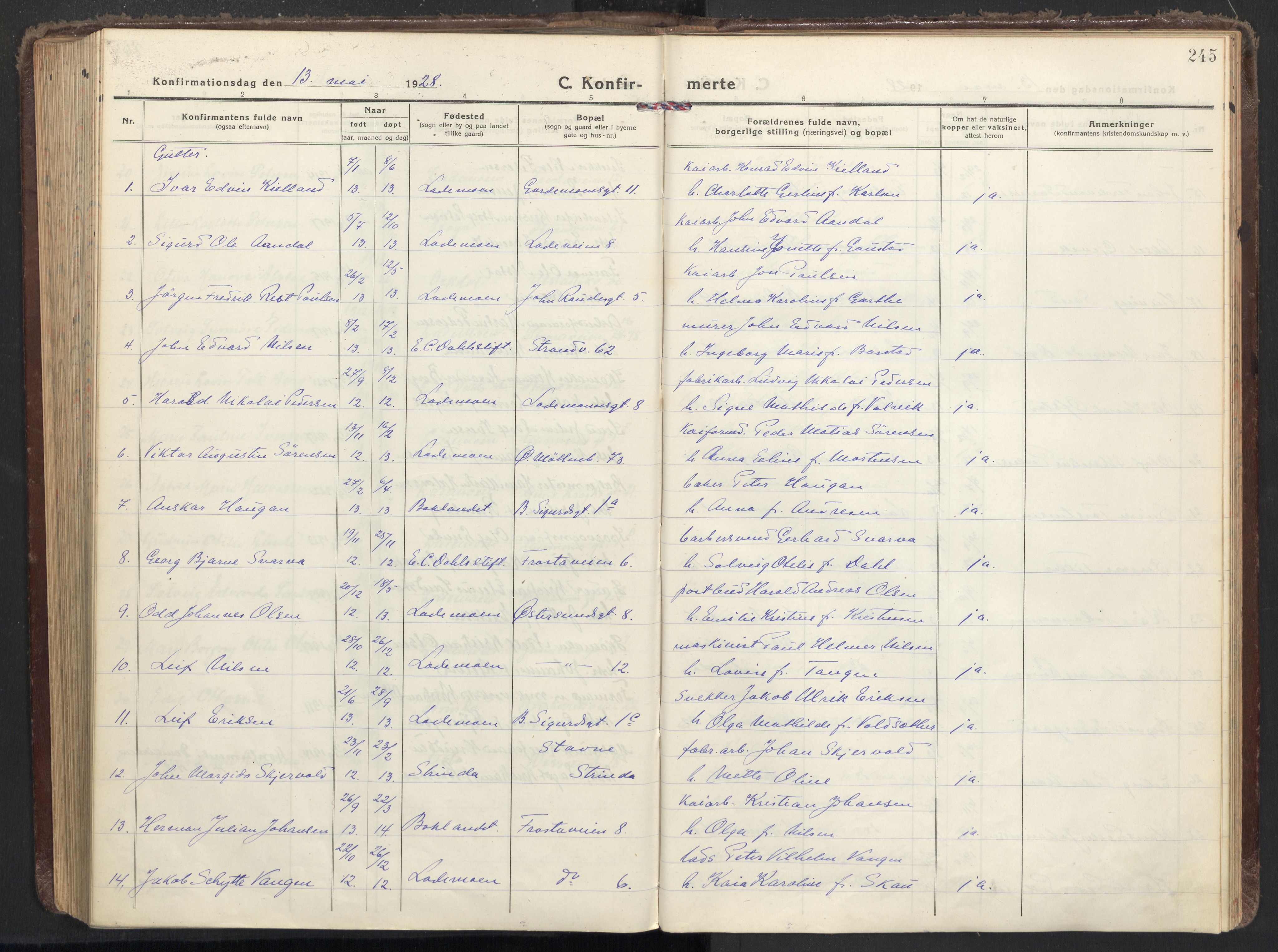 Ministerialprotokoller, klokkerbøker og fødselsregistre - Sør-Trøndelag, SAT/A-1456/605/L0247: Ministerialbok nr. 605A09, 1918-1930, s. 245