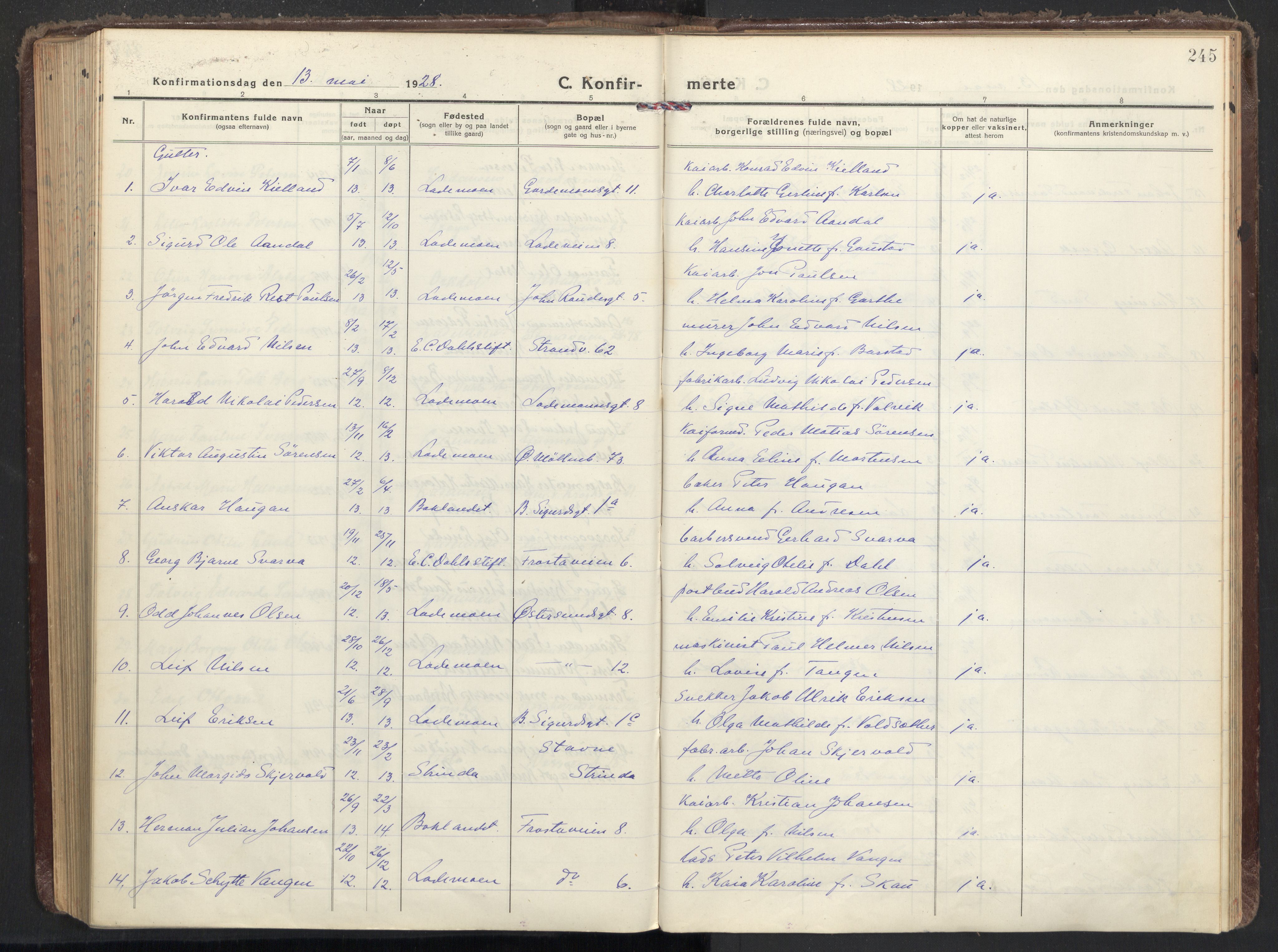 Ministerialprotokoller, klokkerbøker og fødselsregistre - Sør-Trøndelag, AV/SAT-A-1456/605/L0247: Ministerialbok nr. 605A09, 1918-1930, s. 245