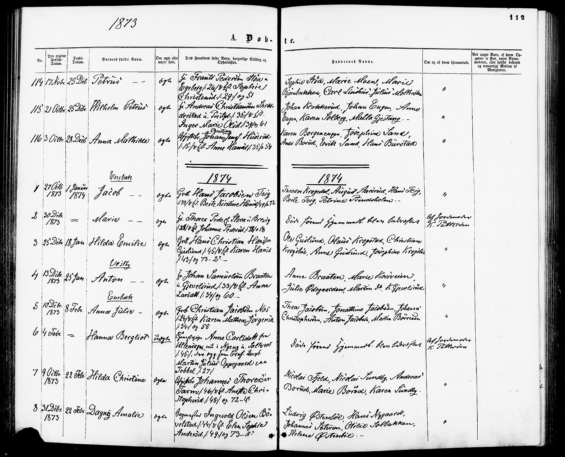 Enebakk prestekontor Kirkebøker, AV/SAO-A-10171c/F/Fa/L0011: Ministerialbok nr. I 11, 1862-1882, s. 112