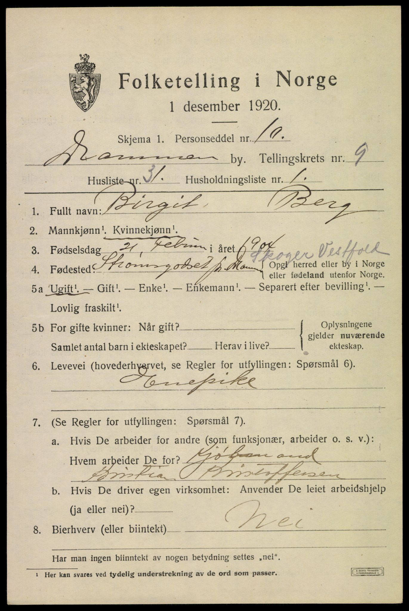 SAKO, Folketelling 1920 for 0602 Drammen kjøpstad, 1920, s. 59793