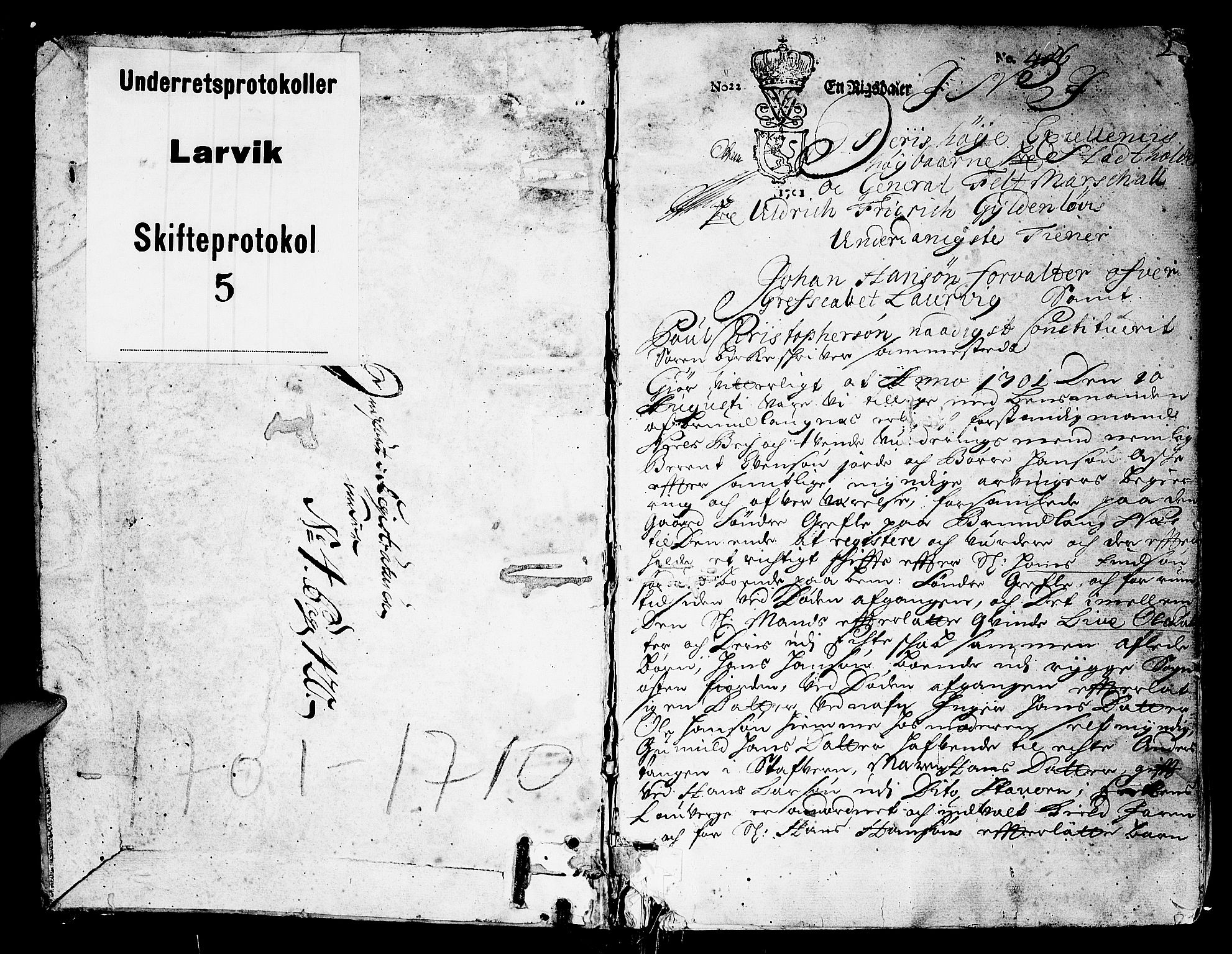 Larvik sorenskriveri, SAKO/A-83/H/Hd/Hda/L0005: Skifteprotokoll, 1701-1710