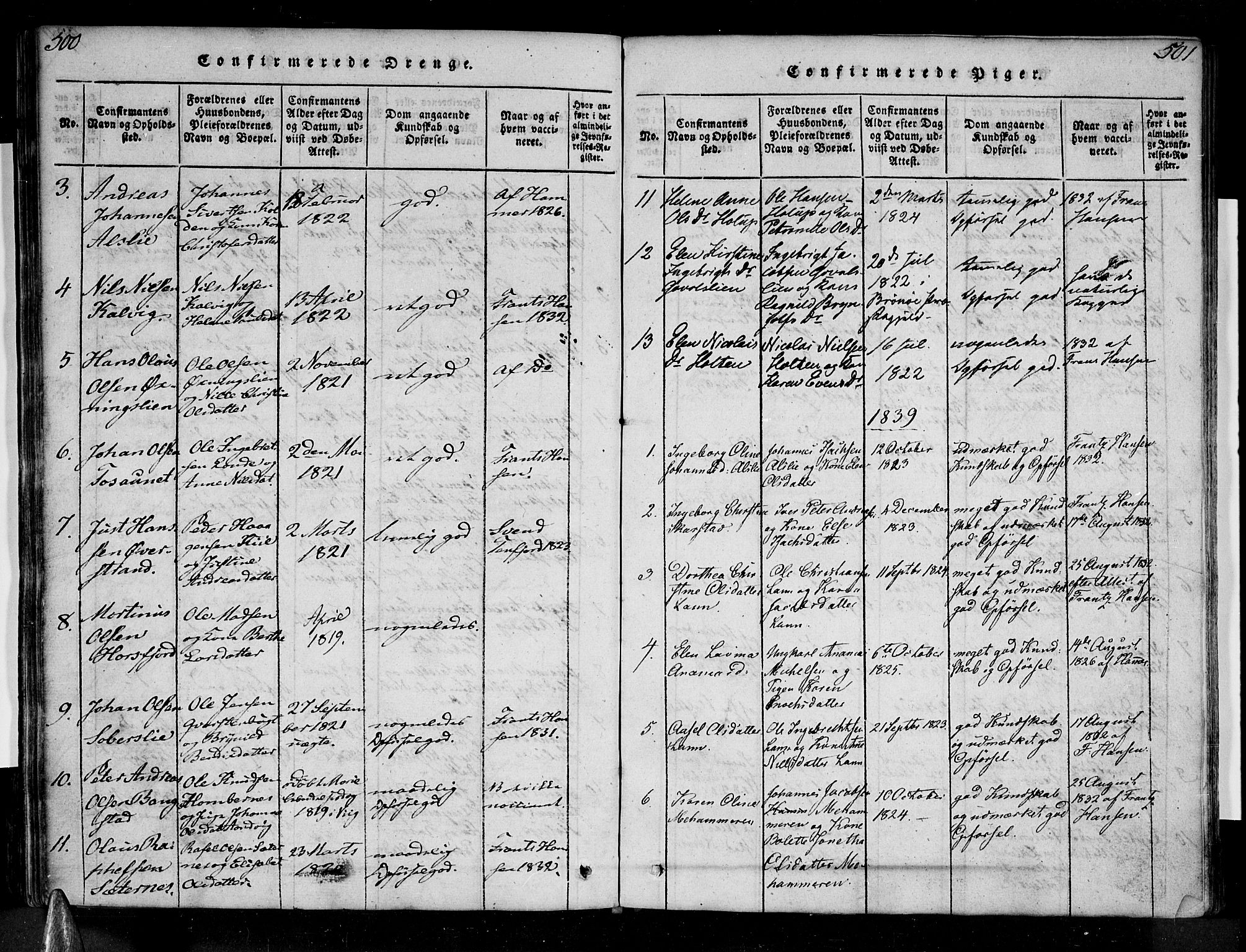 Ministerialprotokoller, klokkerbøker og fødselsregistre - Nordland, SAT/A-1459/810/L0142: Ministerialbok nr. 810A06 /1, 1819-1841, s. 500-501