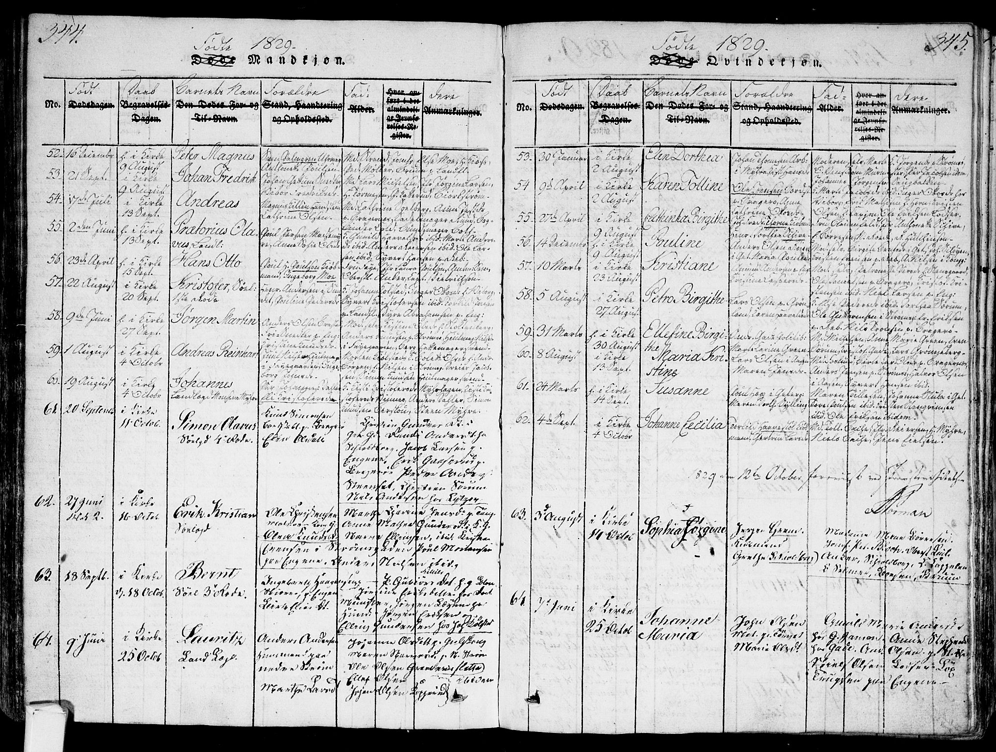 Bragernes kirkebøker, AV/SAKO-A-6/G/Ga/L0001: Klokkerbok nr. 1, 1815-1829, s. 344-345
